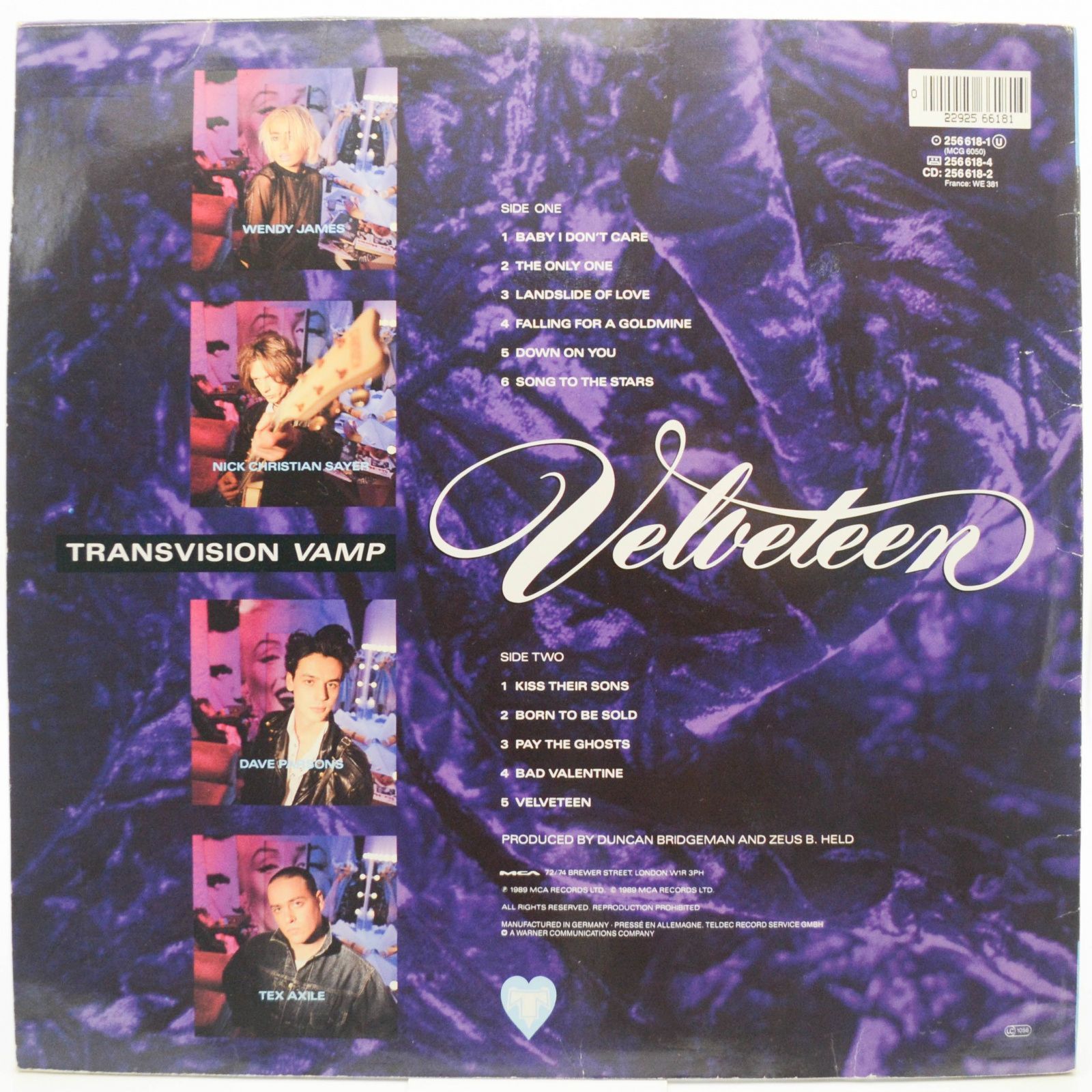 Виниловая пластинка Transvision Vamp — Velveteen, 1989