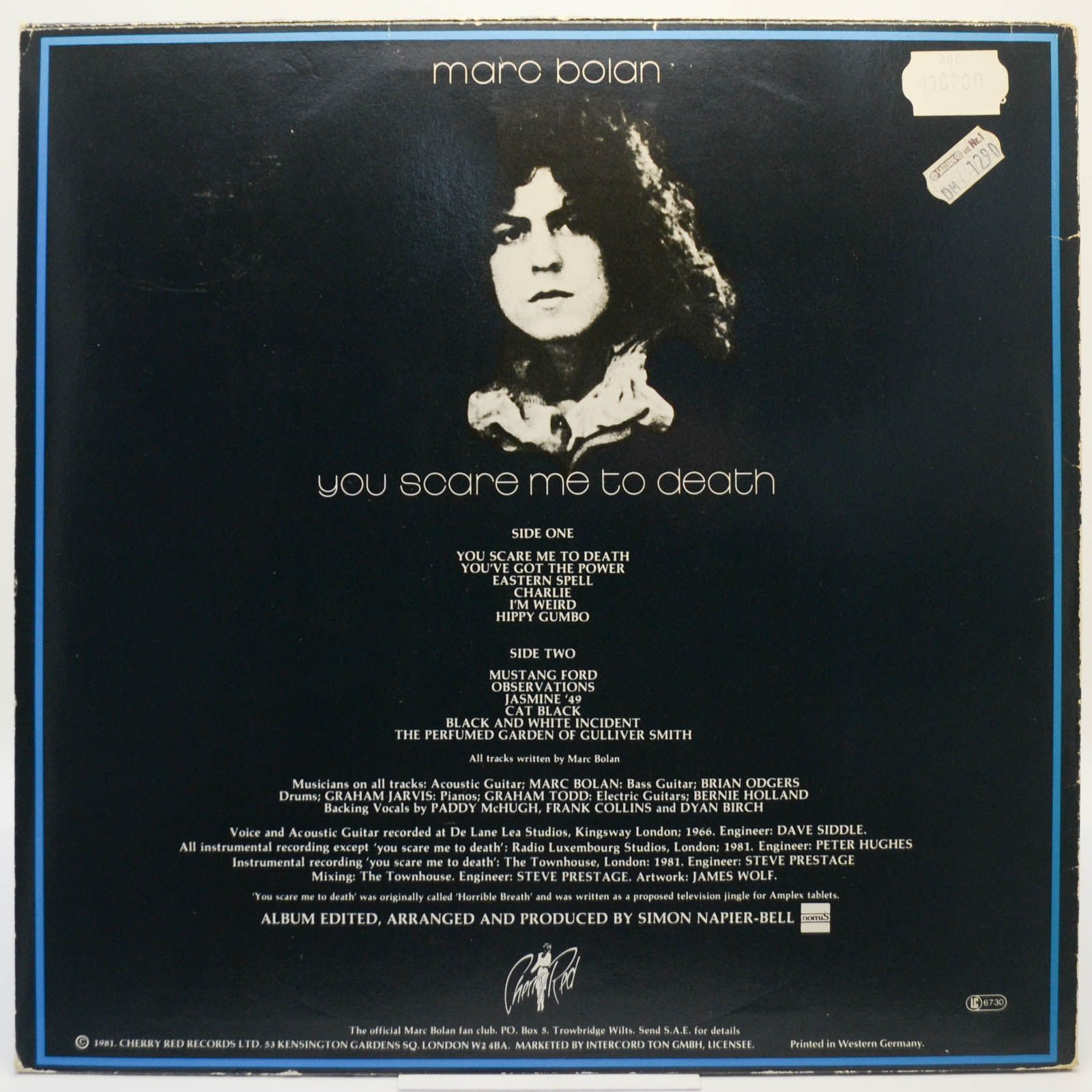 Виниловая пластинка Marc Bolan — You Scare Me To Death, 1981