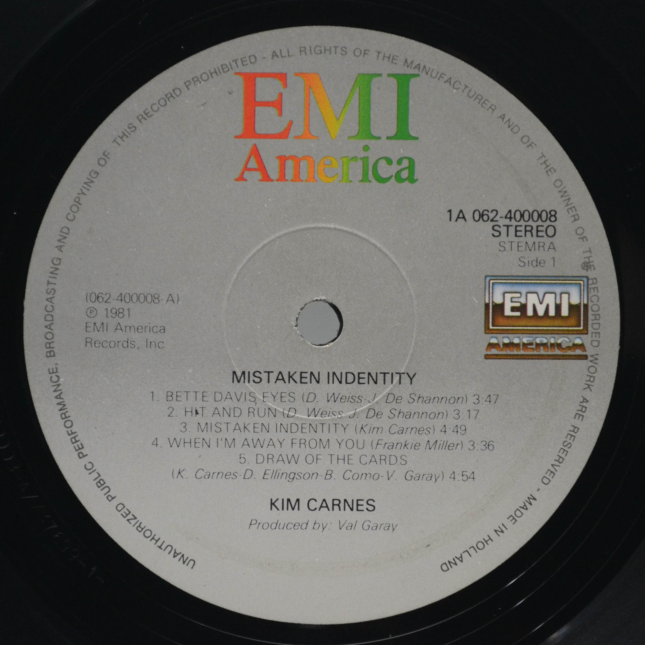 Виниловая пластинка Kim Carnes — Mistaken Identity, 1981