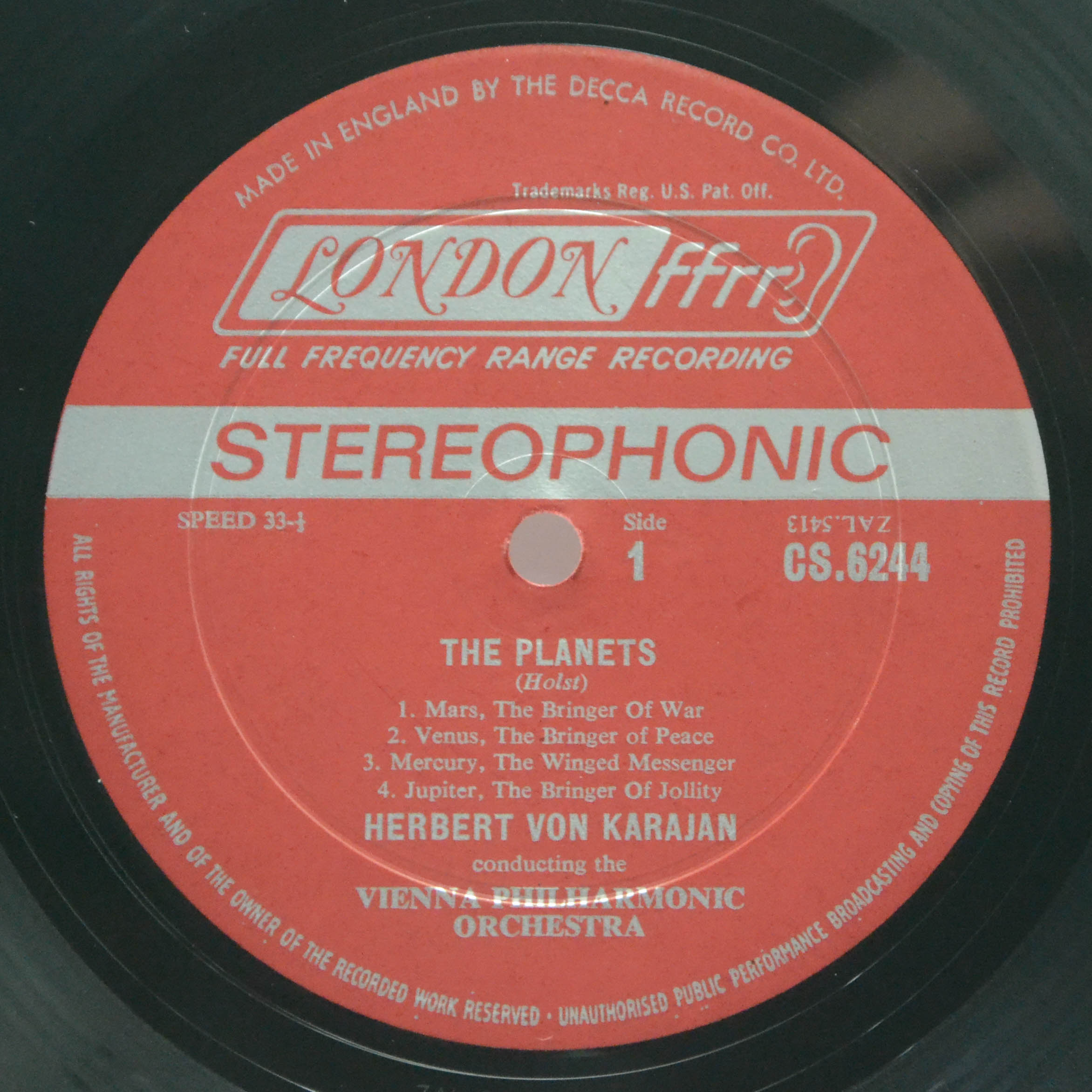Виниловая пластинка Holst - Herbert von Karajan, Vienna Philharmonic — The Planets, 1962