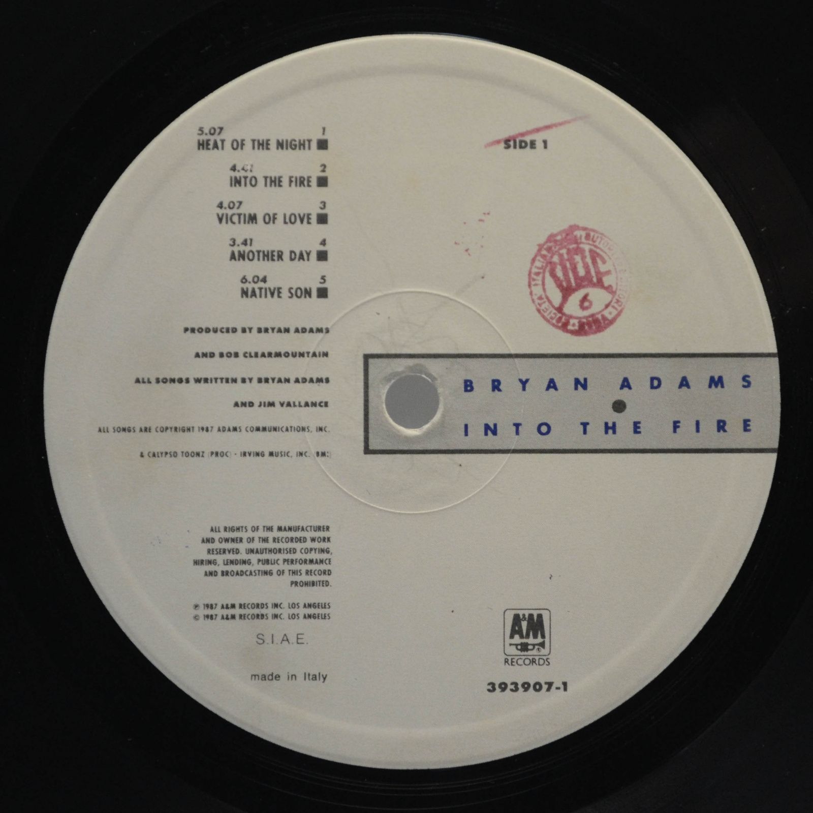 Виниловая пластинка Bryan Adams — Into The Fire, 1987