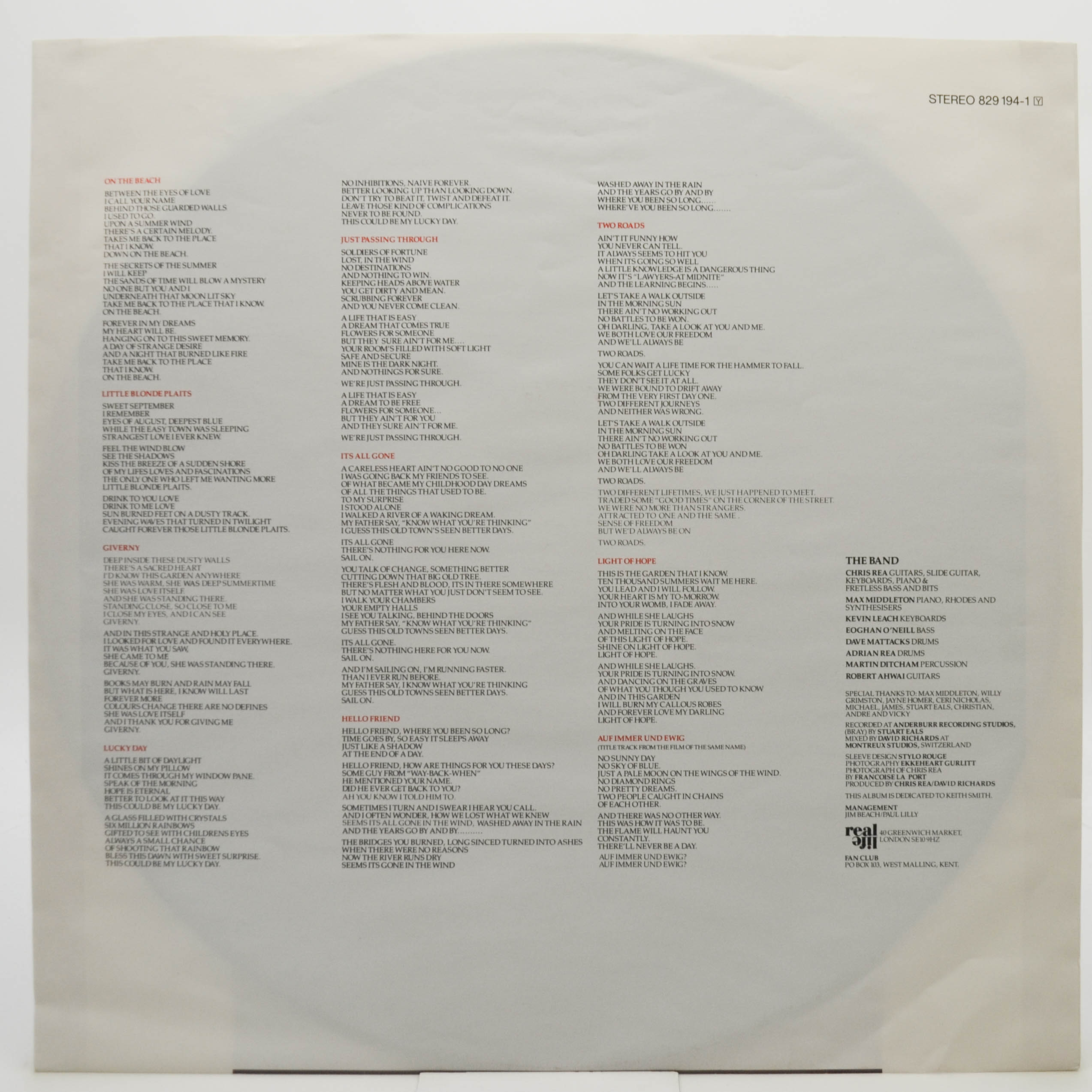 Chris Rea — On The Beach, 1986