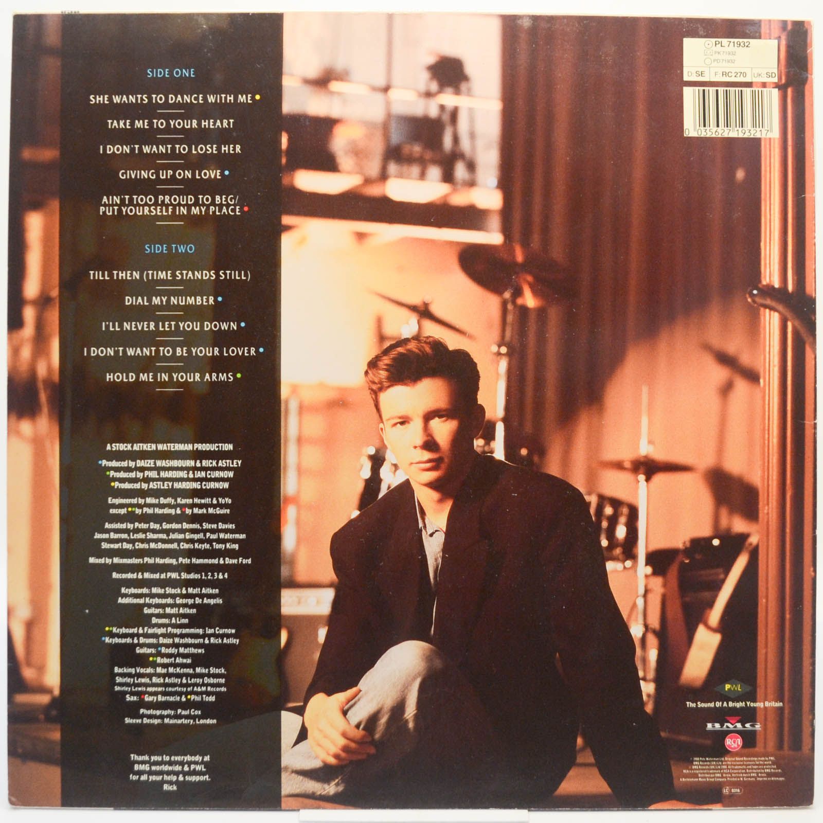 Виниловая пластинка Rick Astley — Hold Me In Your Arms, 1988