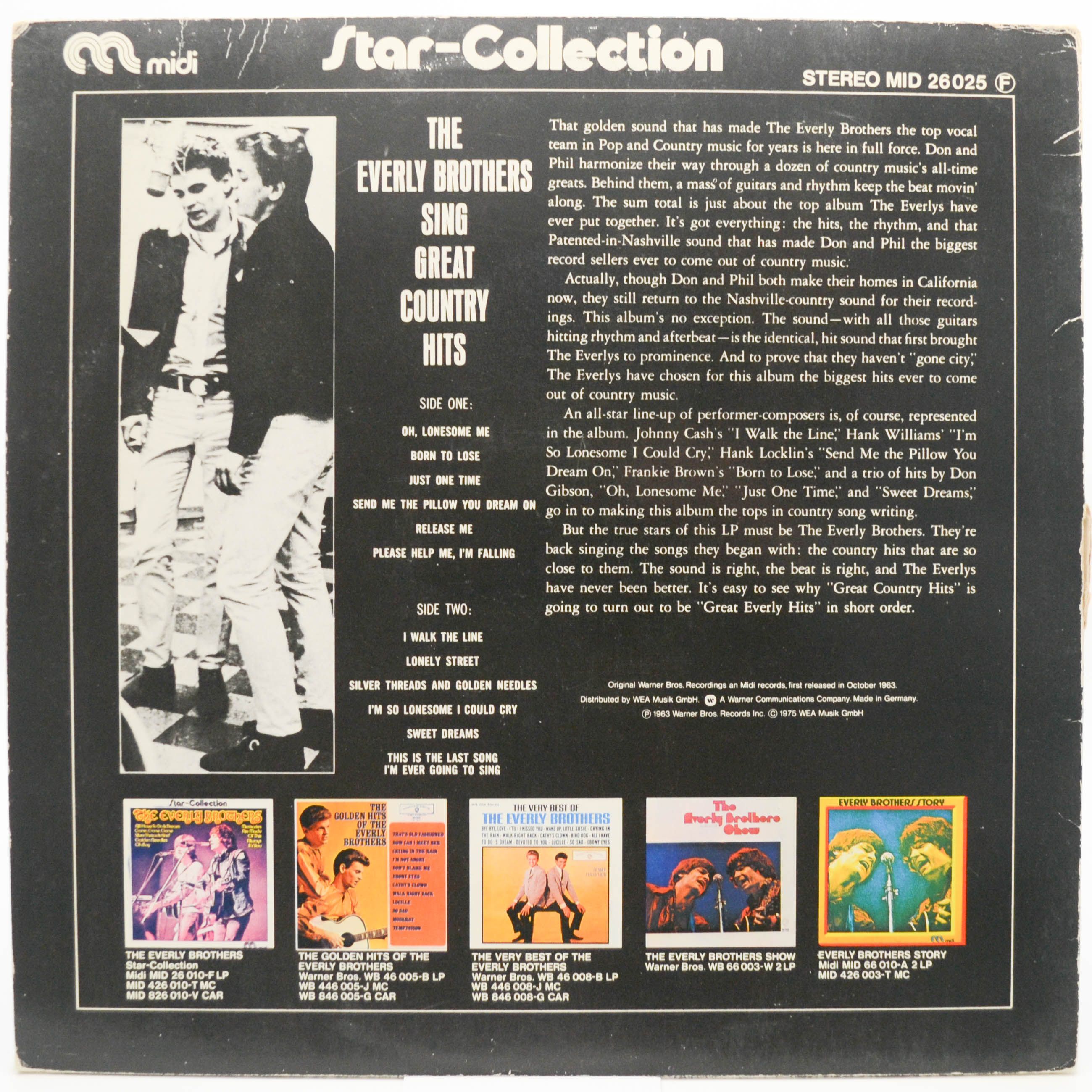 Виниловая пластинка Everly Brothers — Sing Great Country Hits, 1975