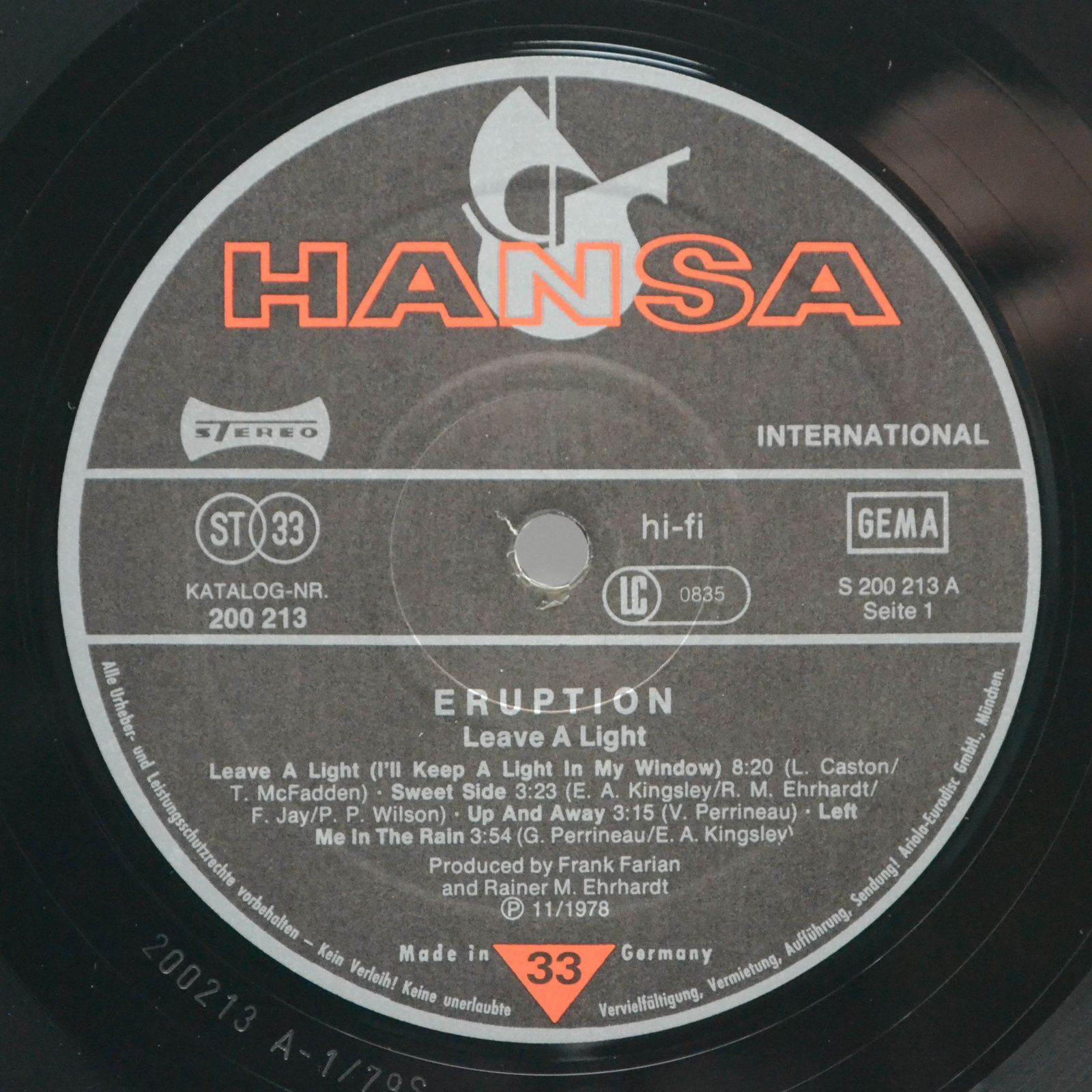 Eruption — Leave A Light (1-st, Germany), 1979