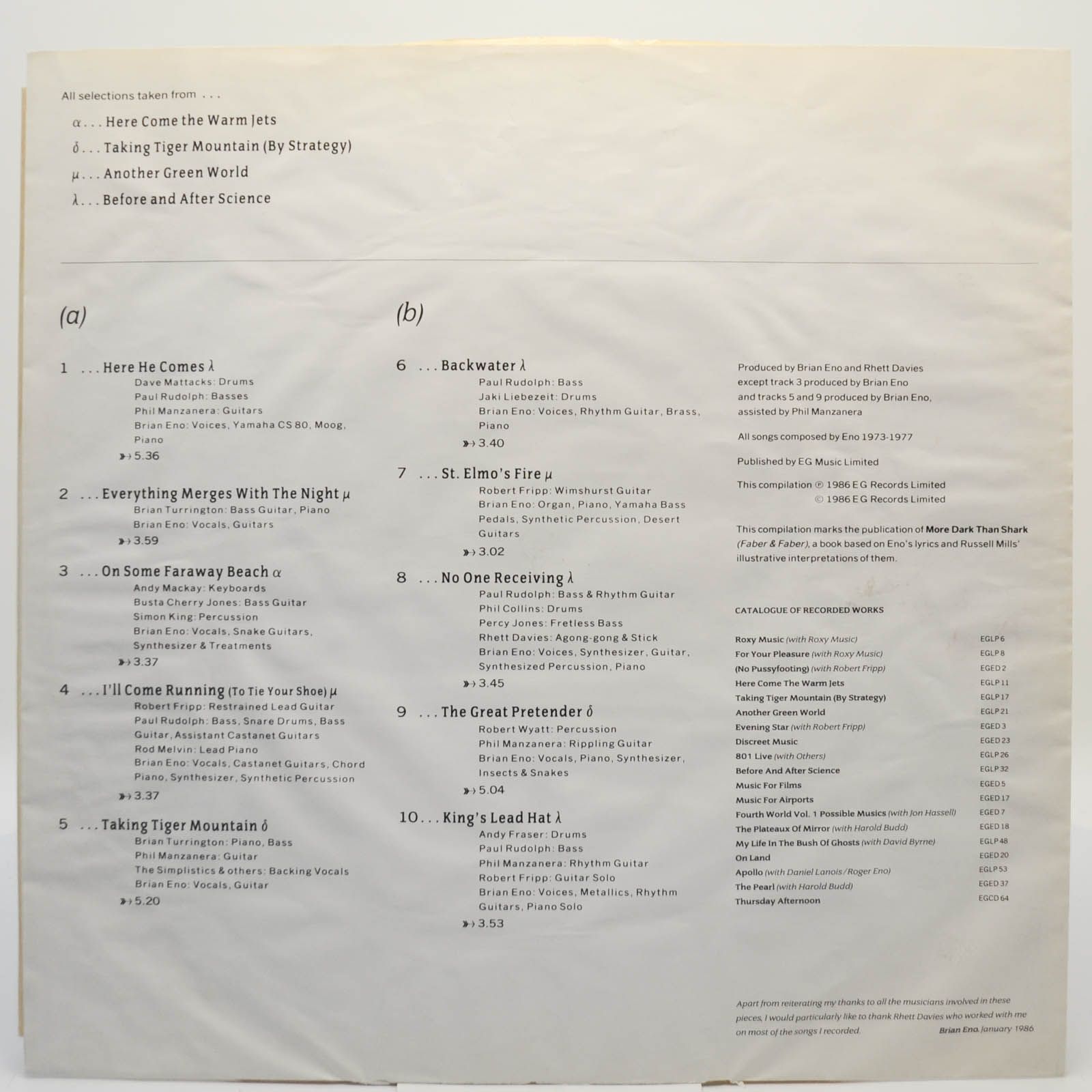Виниловая пластинка Eno — More Blank Than Frank, 1986