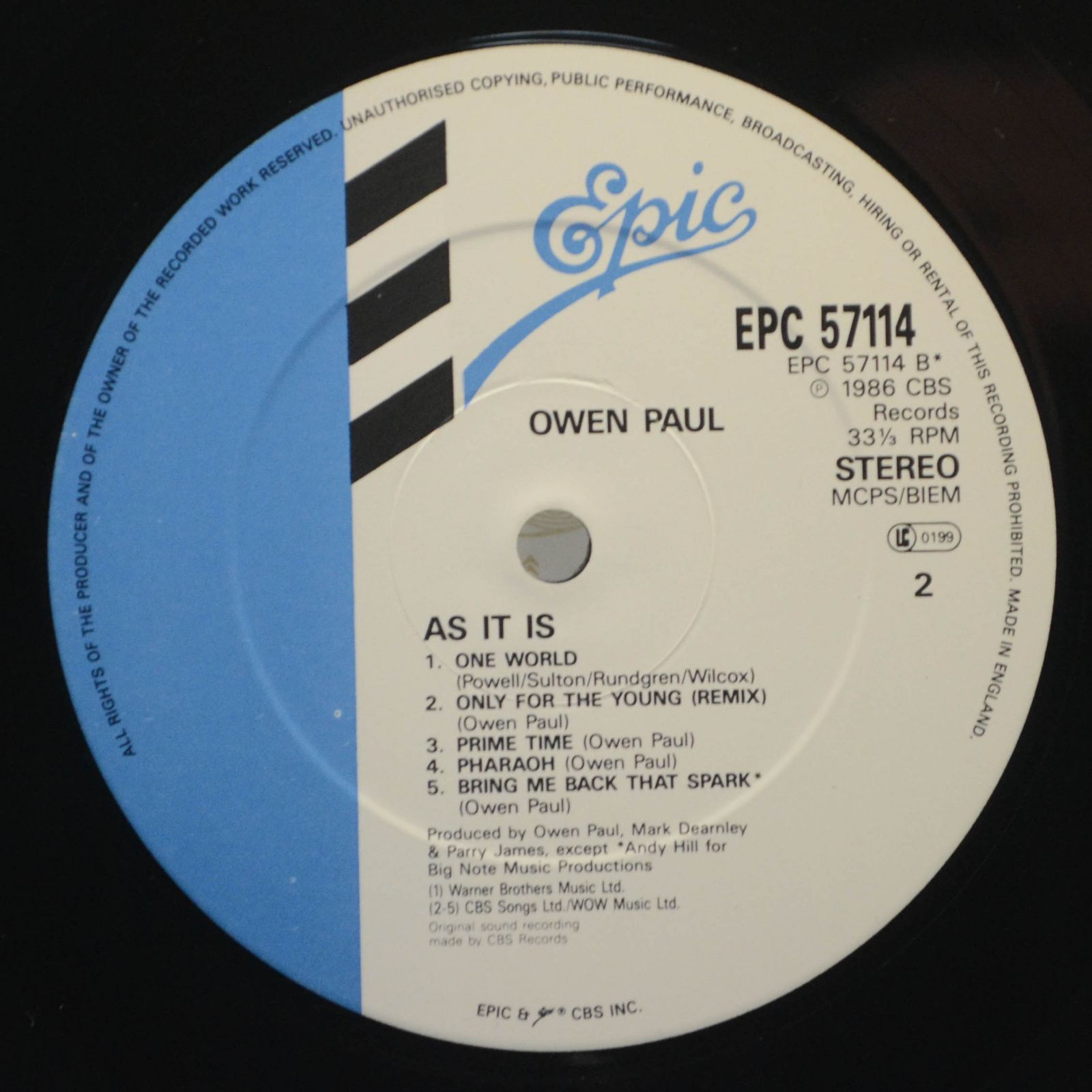 Виниловая пластинка Owen Paul — As It Is ..., 1986