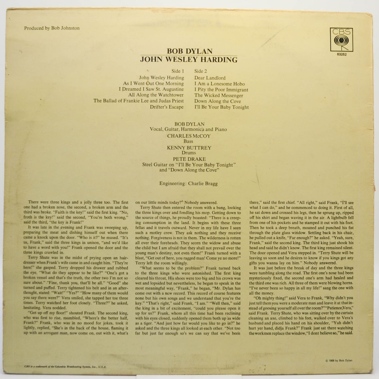 Bob Dylan — John Wesley Harding, Неизвестно