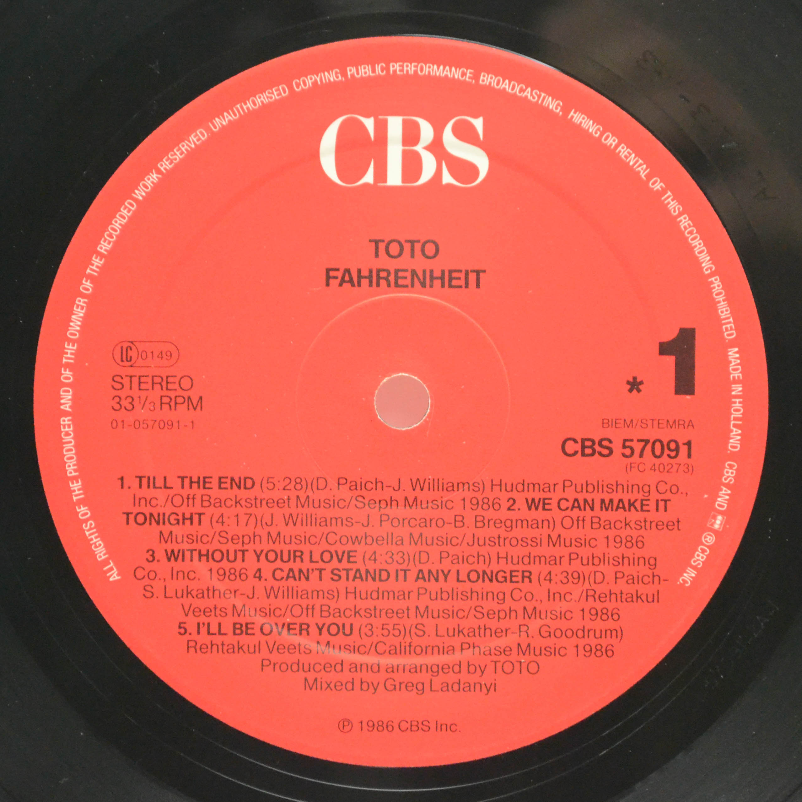 Toto — Fahrenheit, 1986