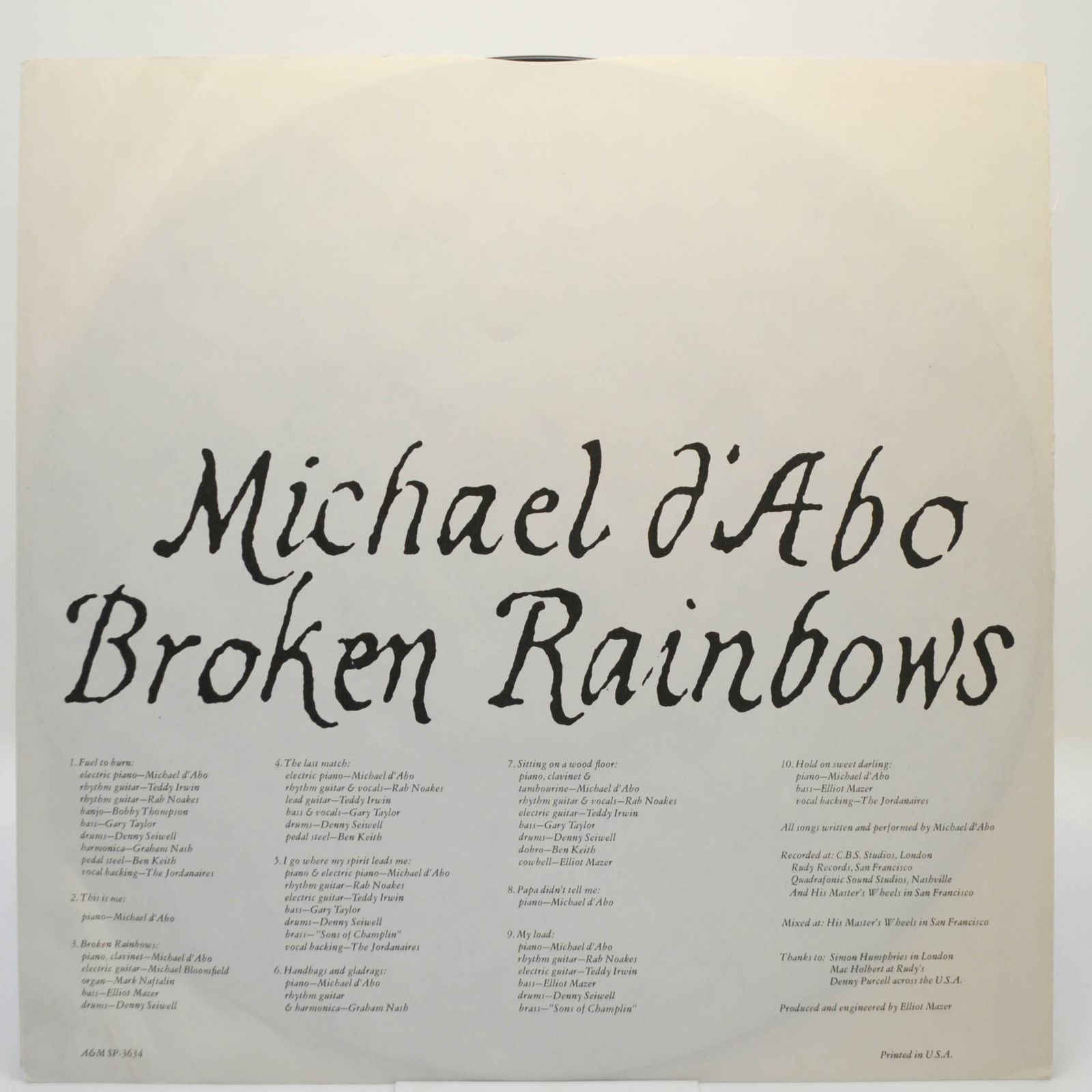 Виниловая пластинка Michael D'Abo — Broken Rainbows, 1974