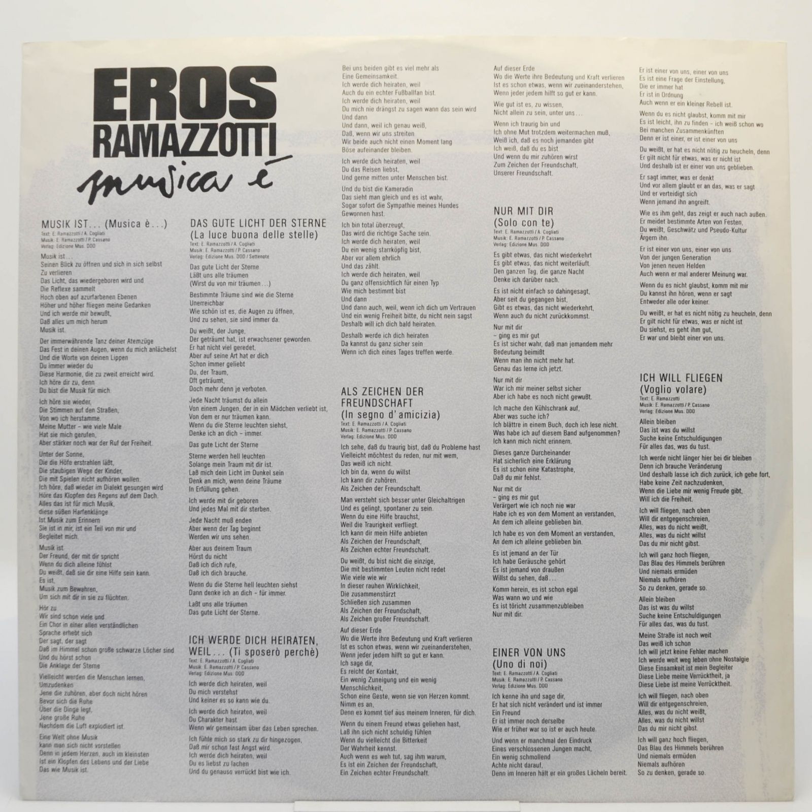 Виниловая пластинка Eros Ramazzotti — Musica È, 1988