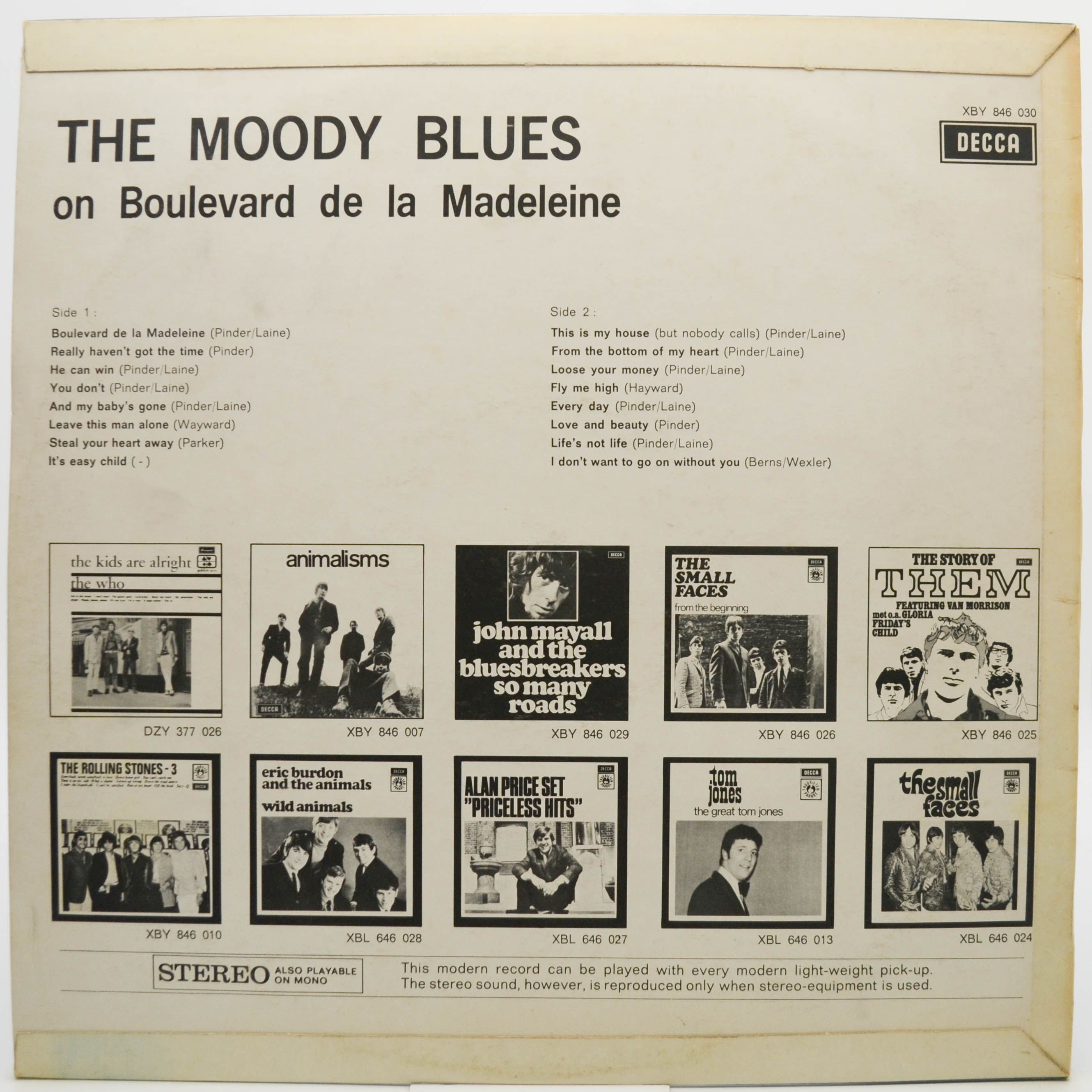 Виниловая пластинка Moody Blues — On Boulevard De La Madeleine, 1968