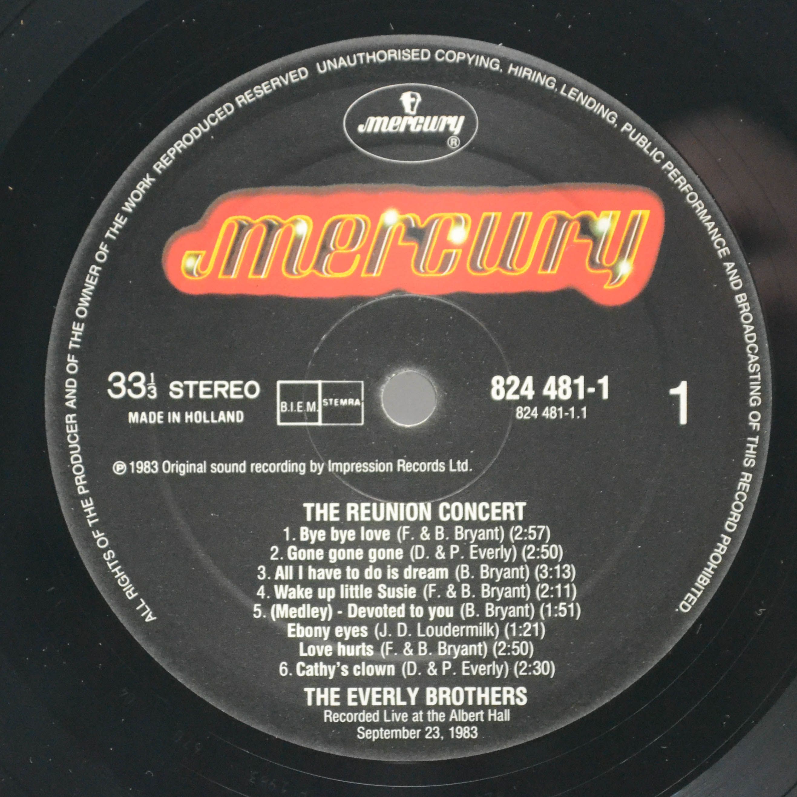 Виниловая пластинка Everly Brothers — The Reunion Concert (2LP), 1983