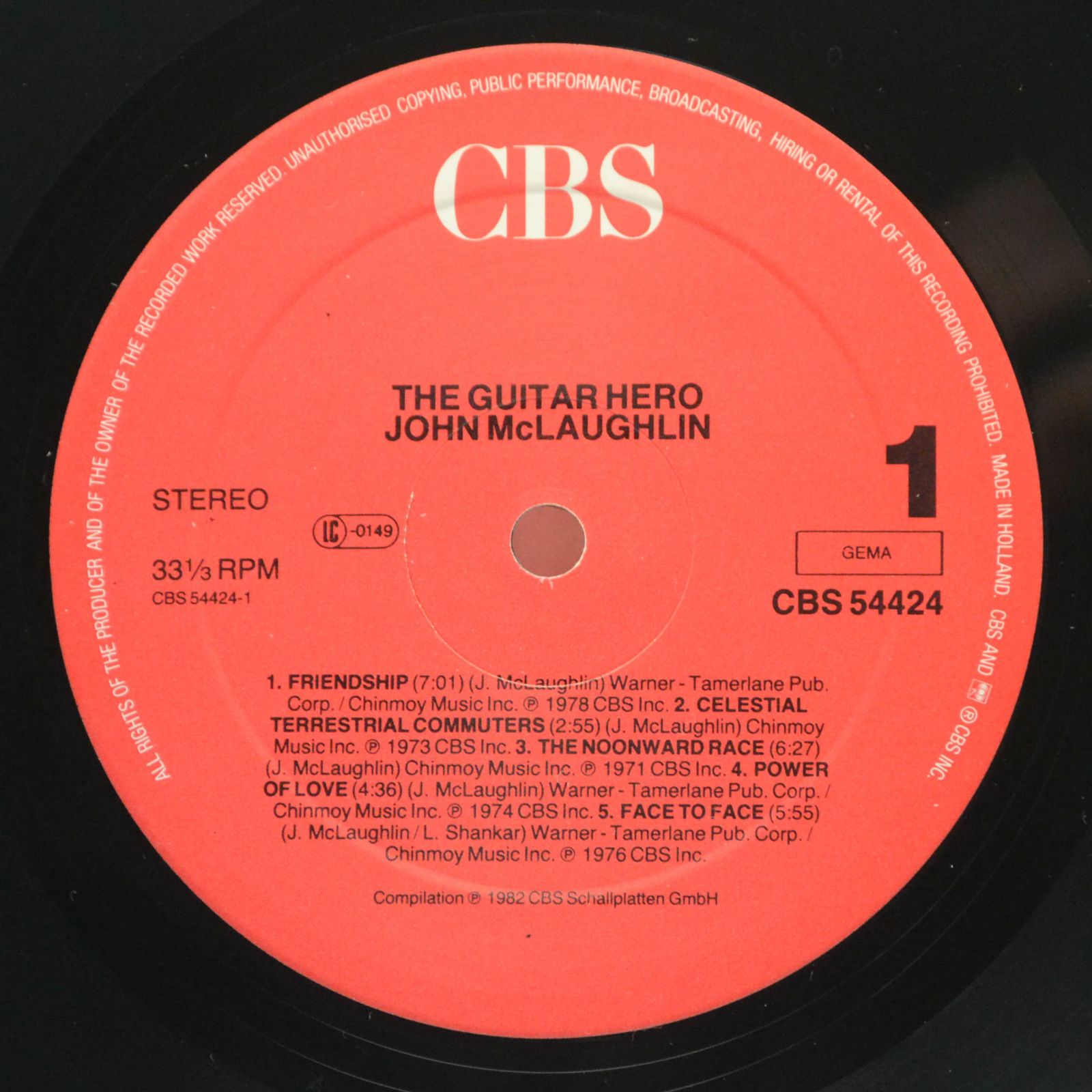 Виниловая пластинка John McLaughlin — The Guitar Hero, 1982