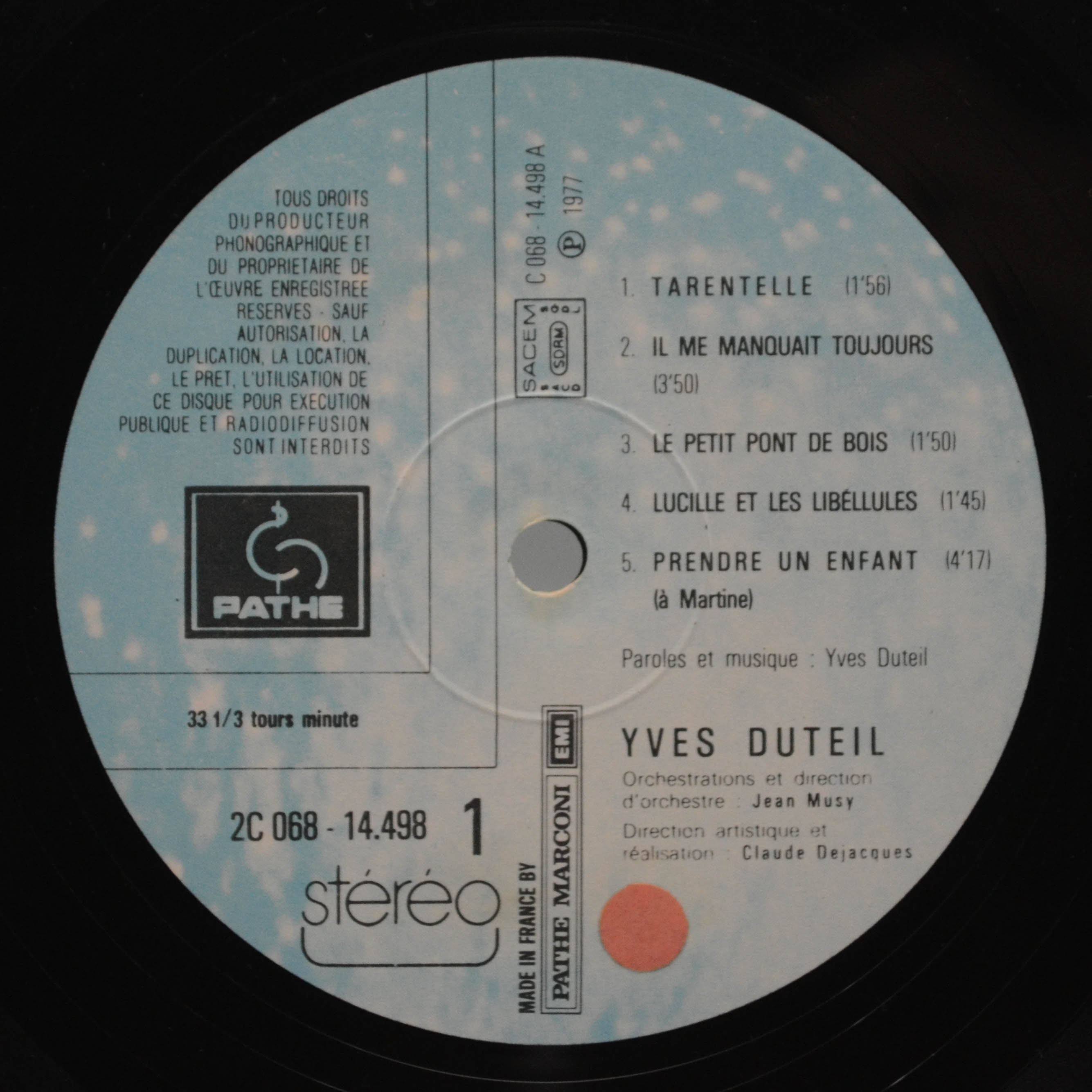 Виниловая пластинка Yves Duteil — Yves Duteil (1-st, France), 1977