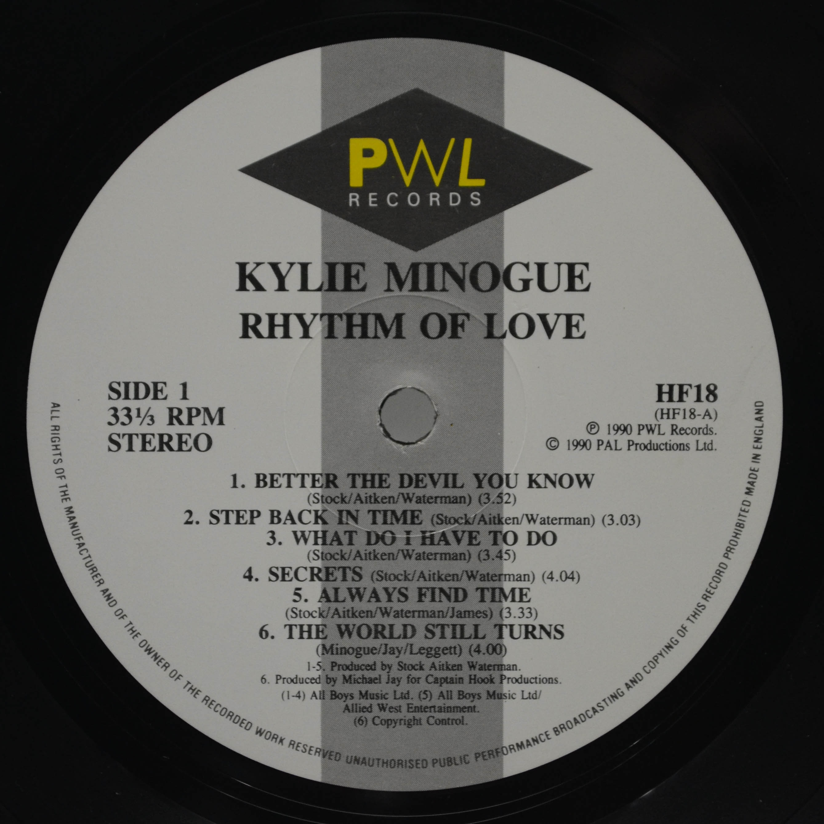 Виниловая пластинка Kylie Minogue — Rhythm Of Love (UK), 1990