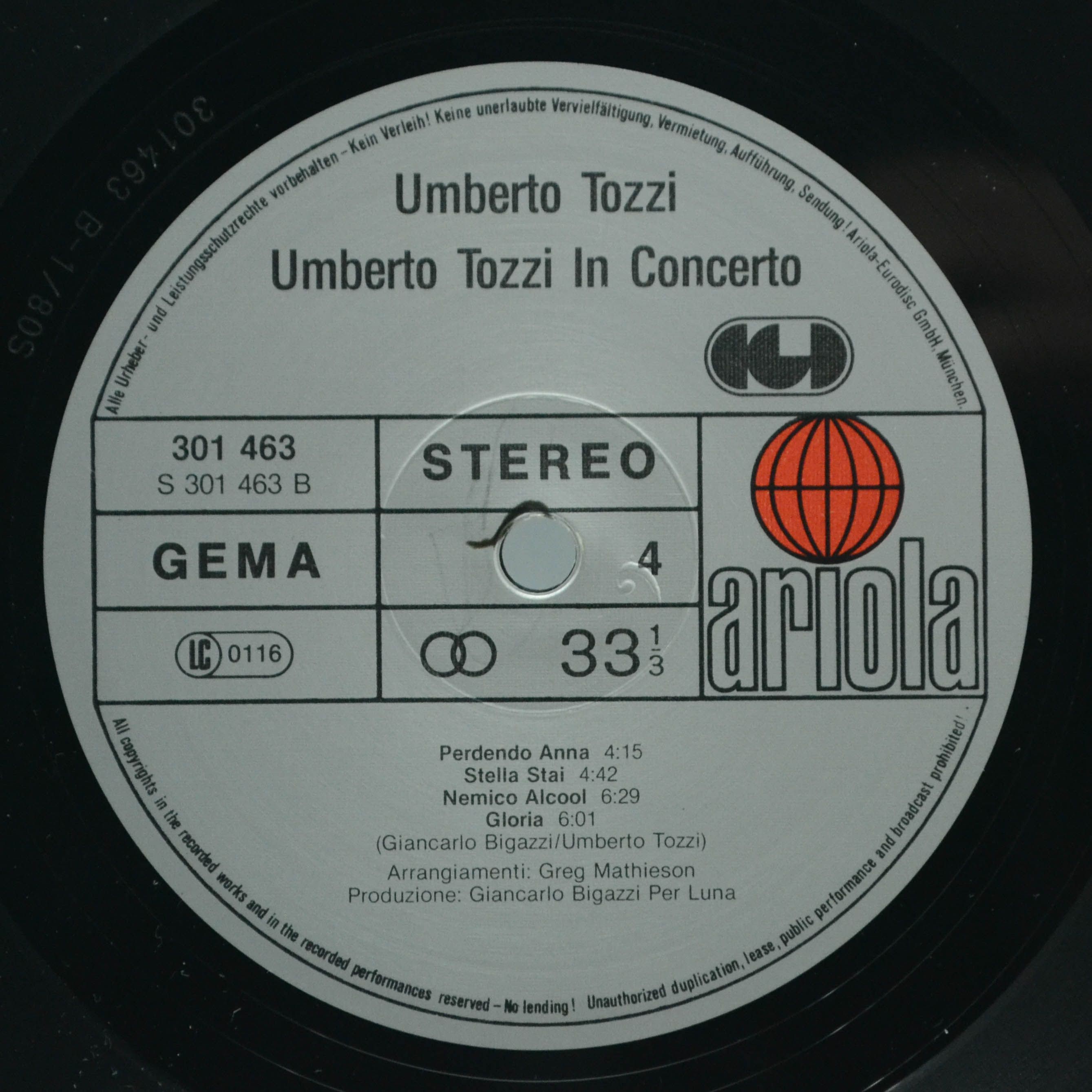 Виниловая пластинка Umberto Tozzi — In Concerto (2LP), 1980