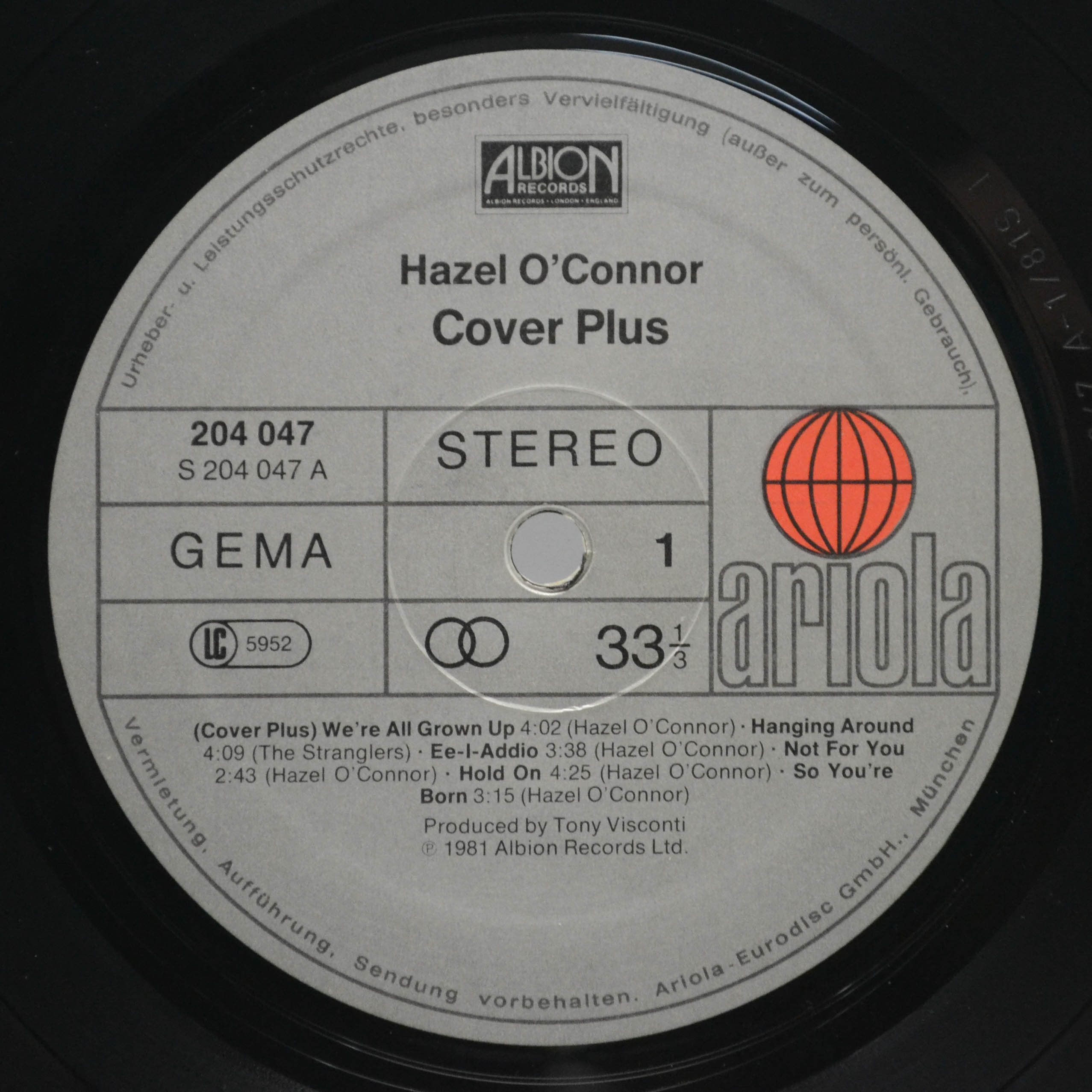 Виниловая пластинка Hazel O'Connor — Cover Plus, 1981