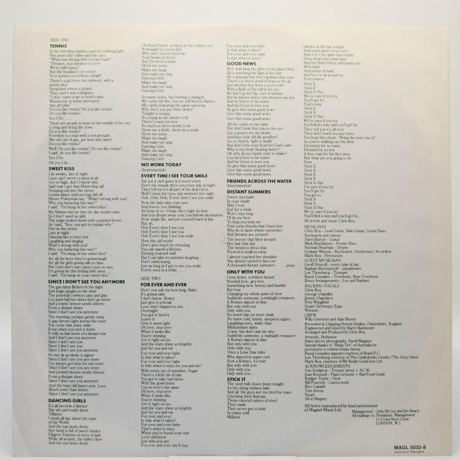 Chris Rea — Tennis, 1983