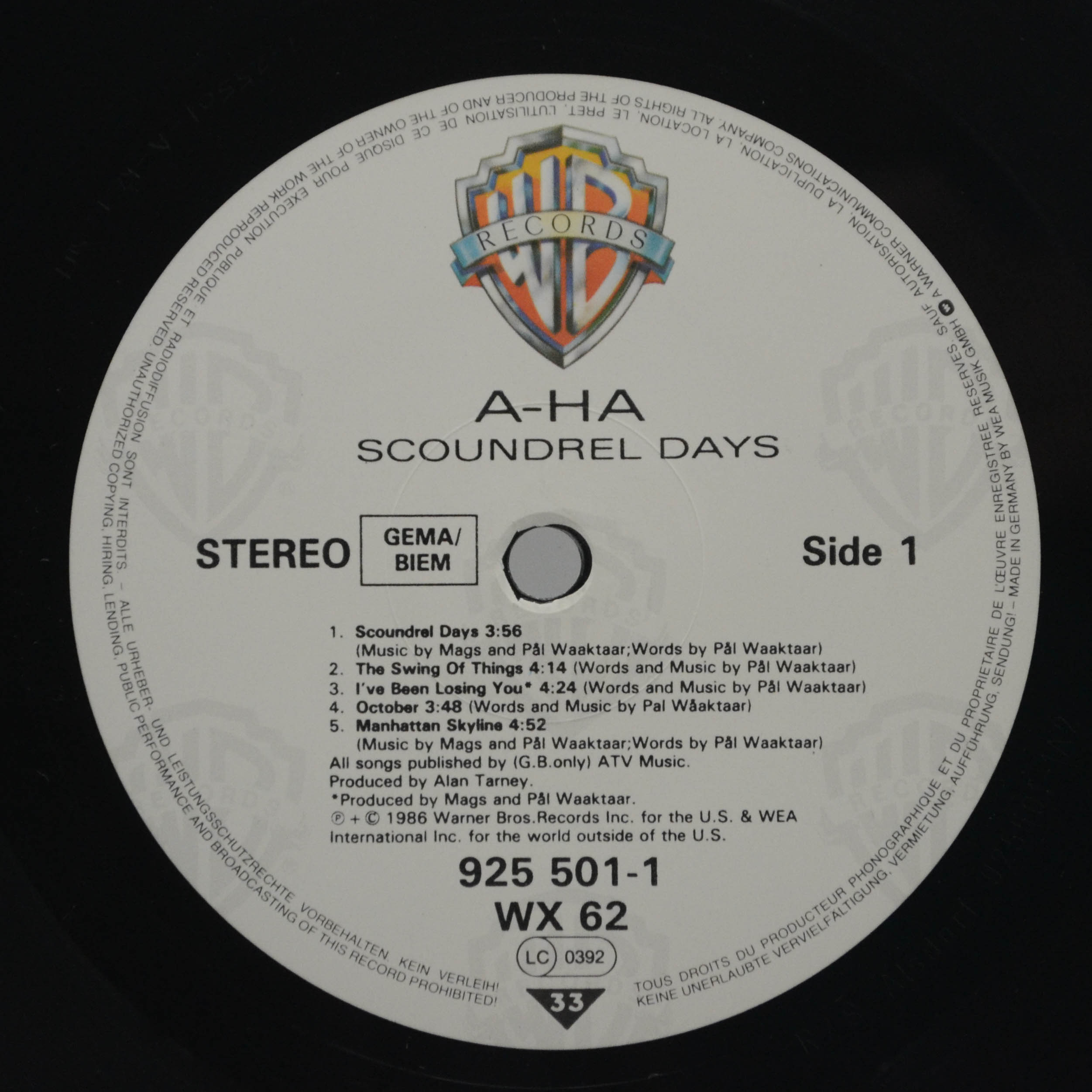 Виниловая пластинка a-ha — Scoundrel Days, 1986