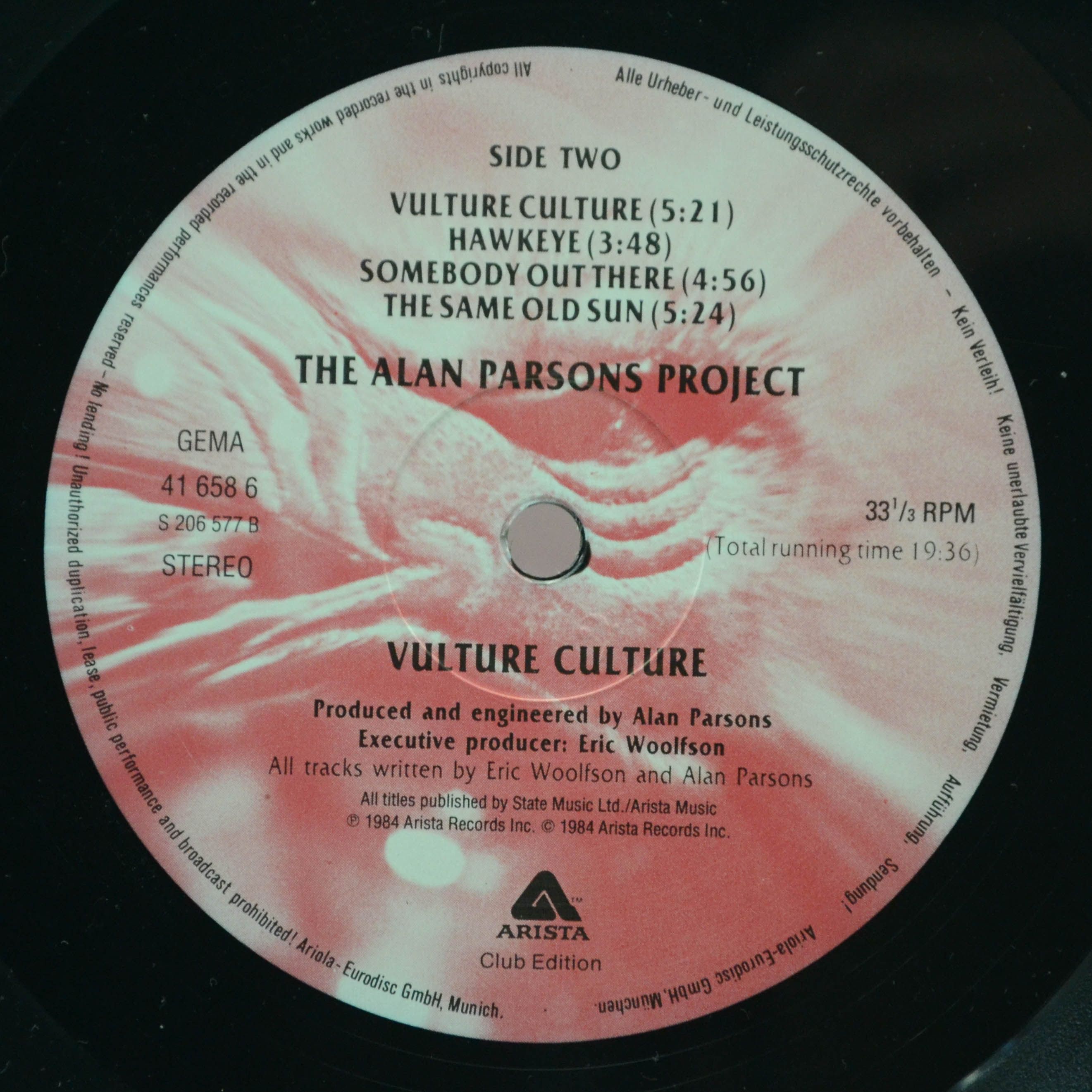 Виниловая пластинка Alan Parsons Project — Vulture Culture, 1985