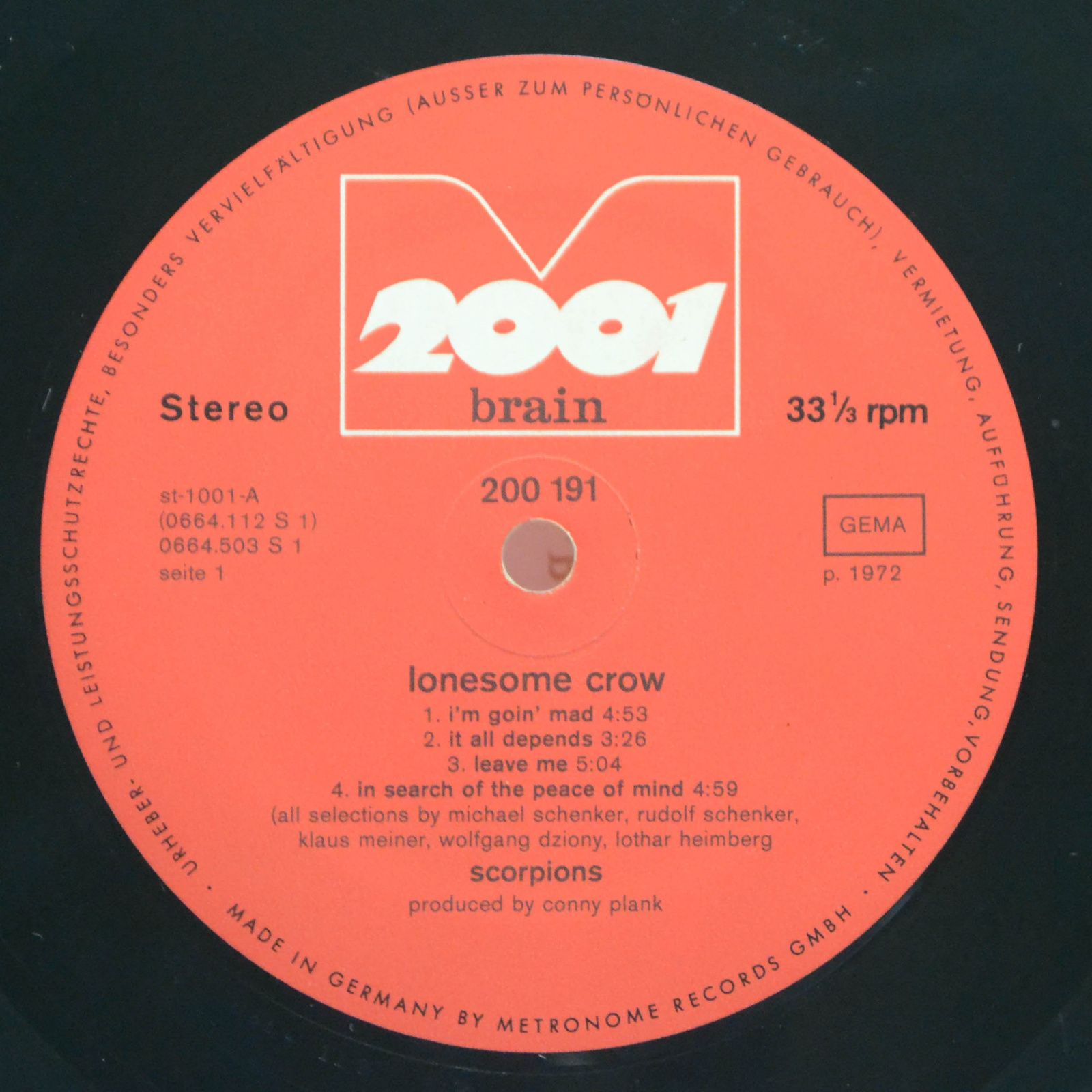 Виниловая пластинка Scorpions — Lonesome Crow, 1972