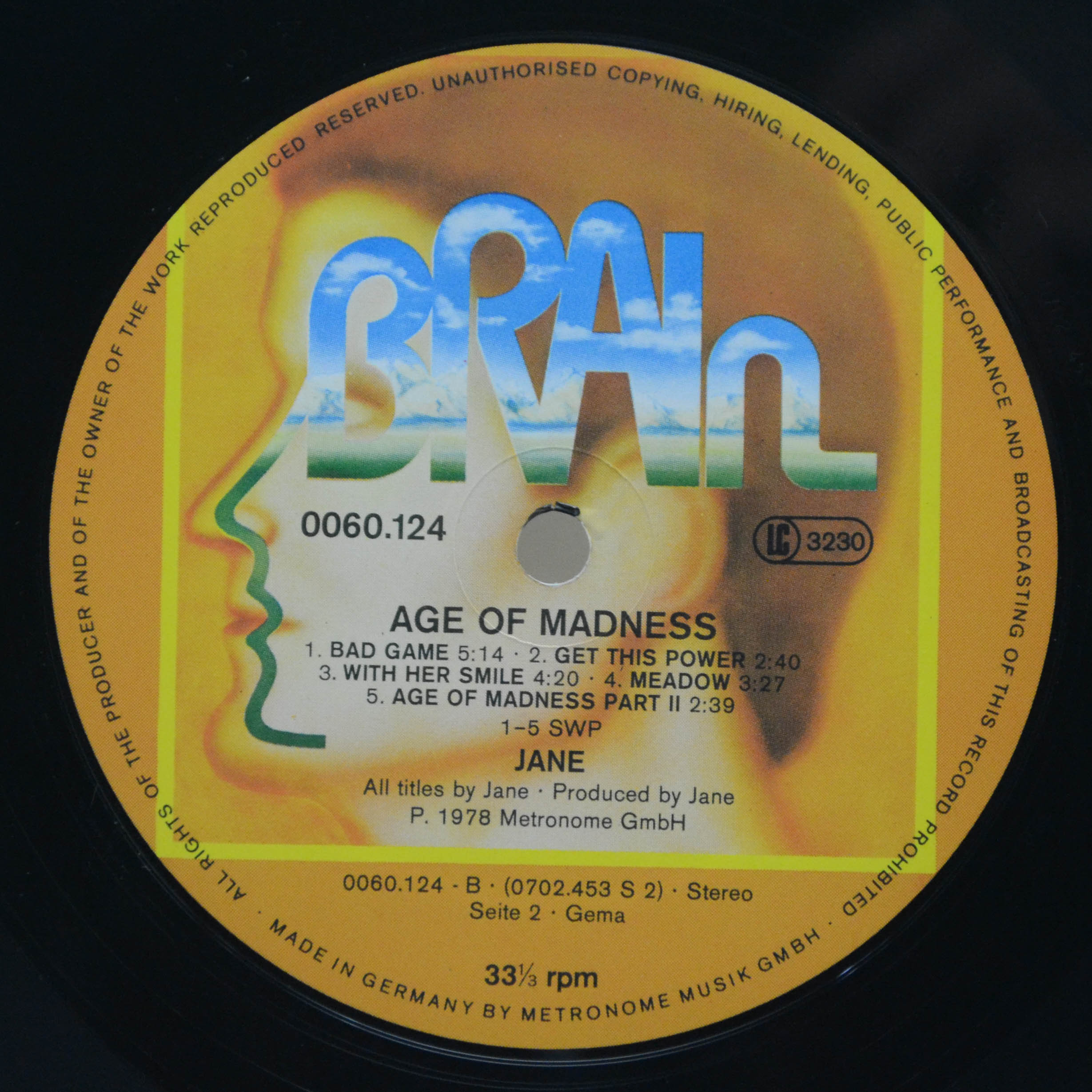 Виниловая пластинка Jane — Age Of Madness (Germany), 1978