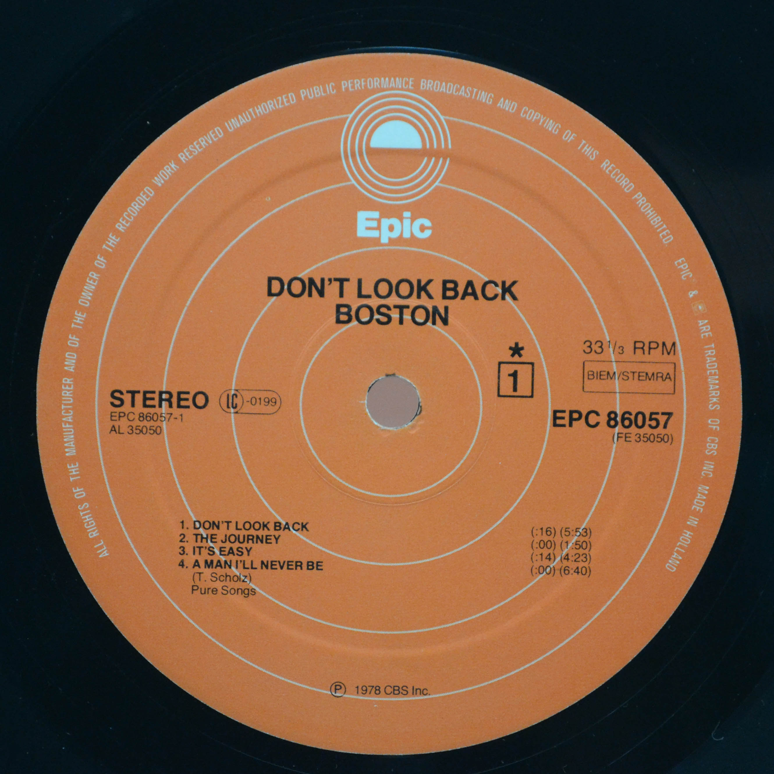 Виниловая пластинка Boston — Don't Look Back, 1978