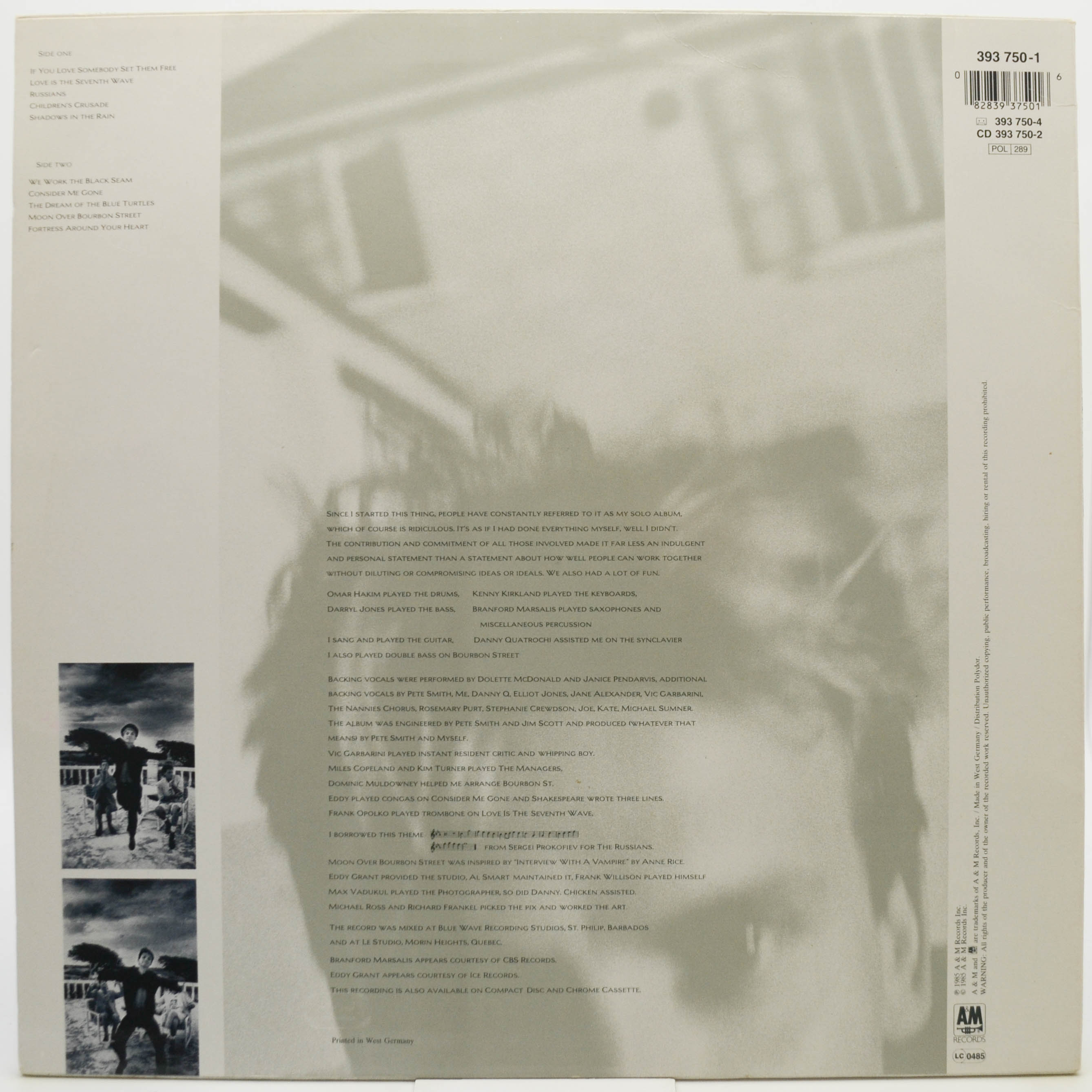 Виниловая пластинка Sting — The Dream Of The Blue Turtles, 1985