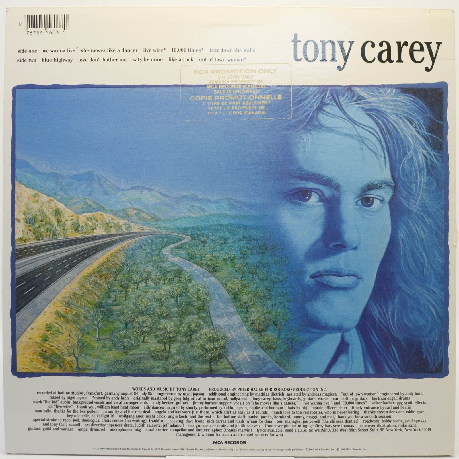 Виниловая пластинка Tony Carey — Blue Highway, 1985