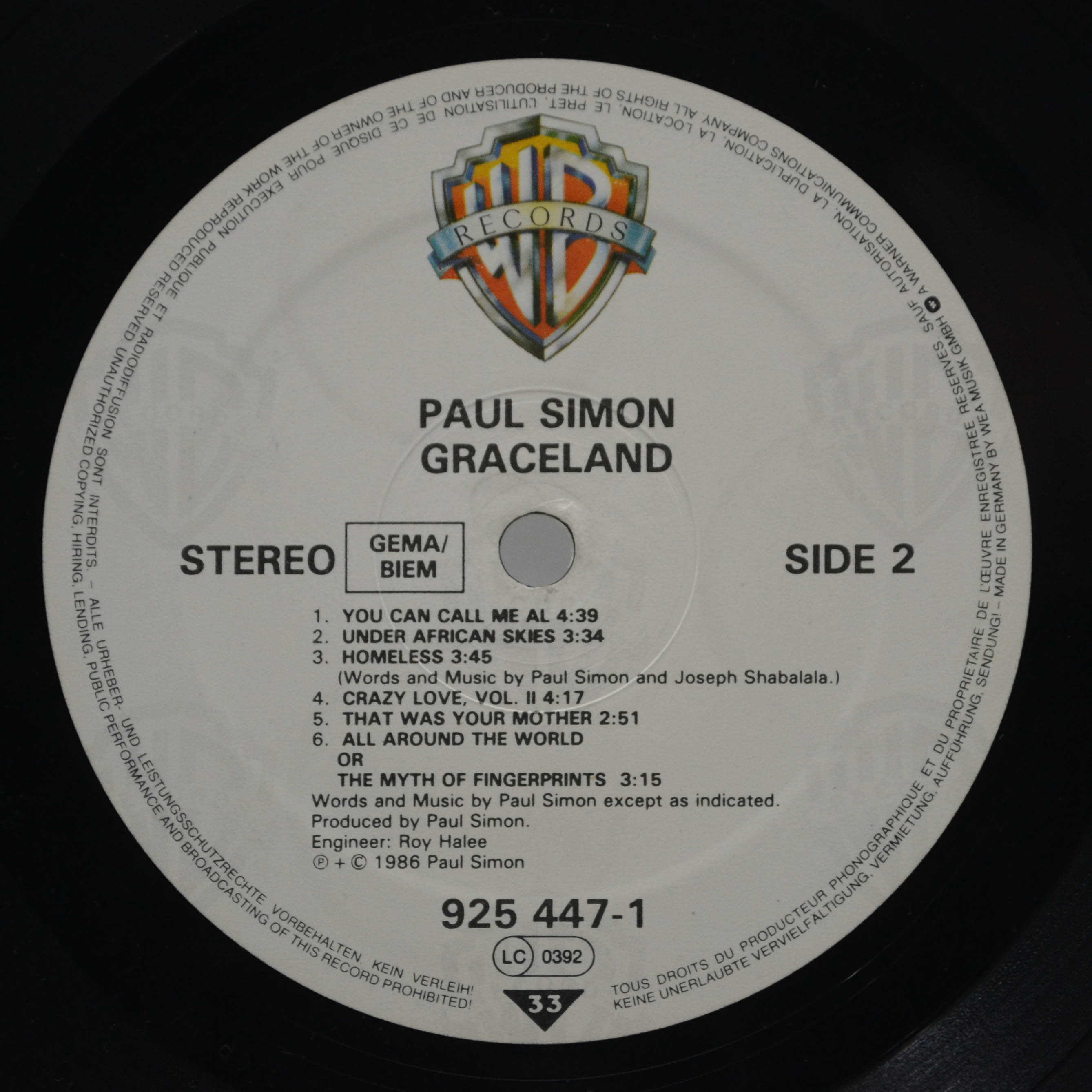 Виниловая пластинка Paul Simon — Graceland, 1986