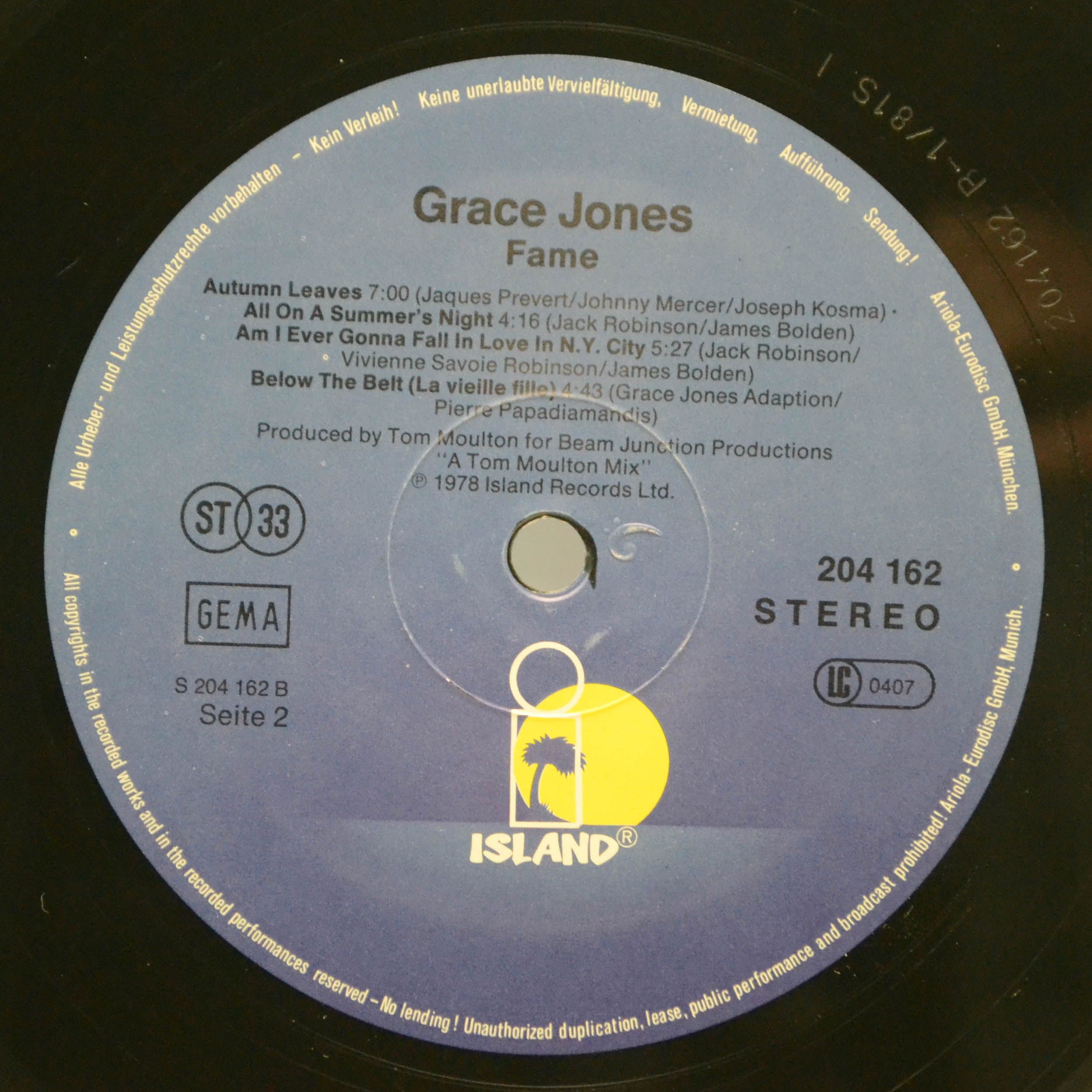 Виниловая пластинка Grace Jones — Fame, 1978