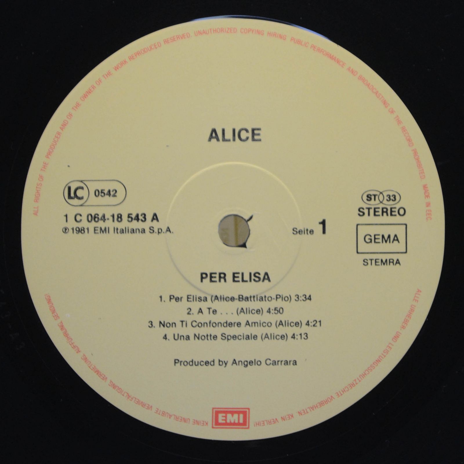 Виниловая пластинка Alice — Per Elisa, 1981