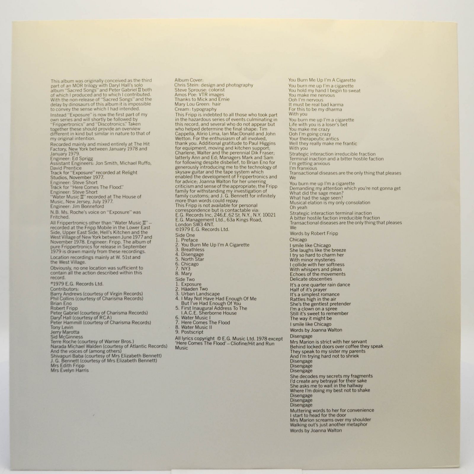 Robert Fripp — Exposure (1-st, UK), 1979