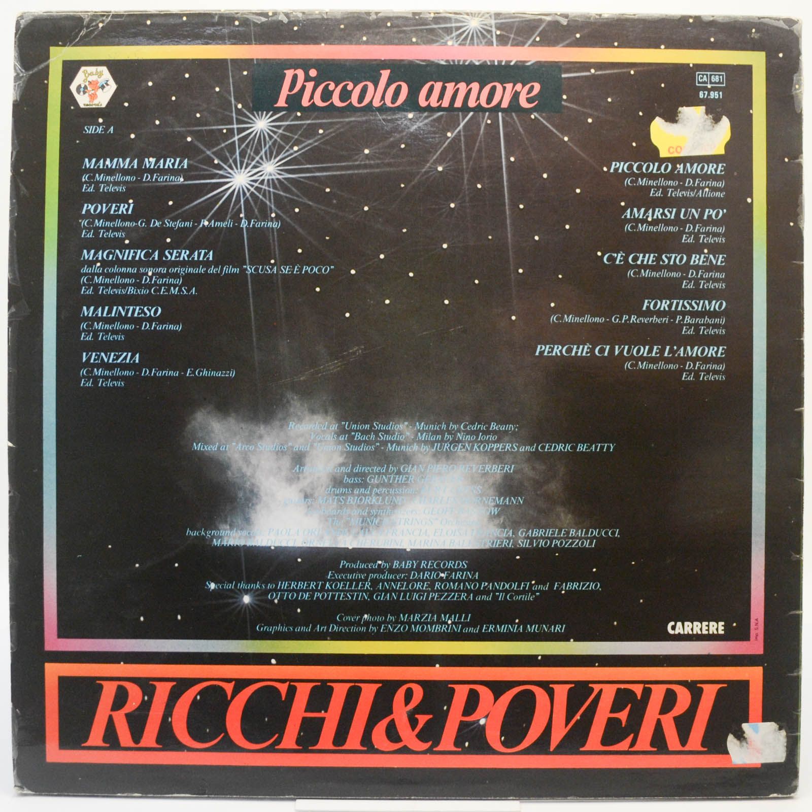 Виниловая пластинка Ricchi & Poveri — Piccolo Amore, 1982