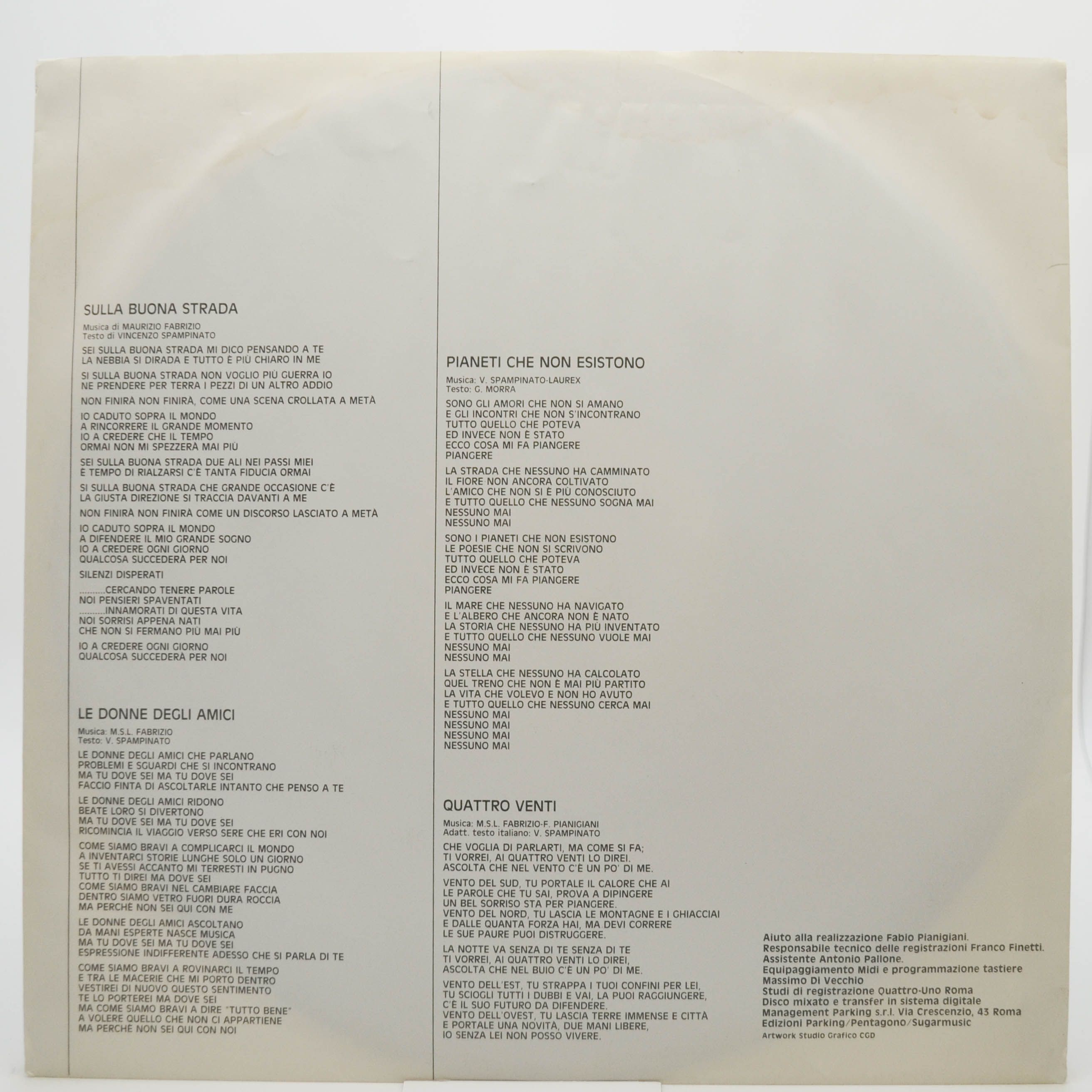 Виниловая пластинка Riccardo Fogli — 1985 (1-st, Italy), 1985
