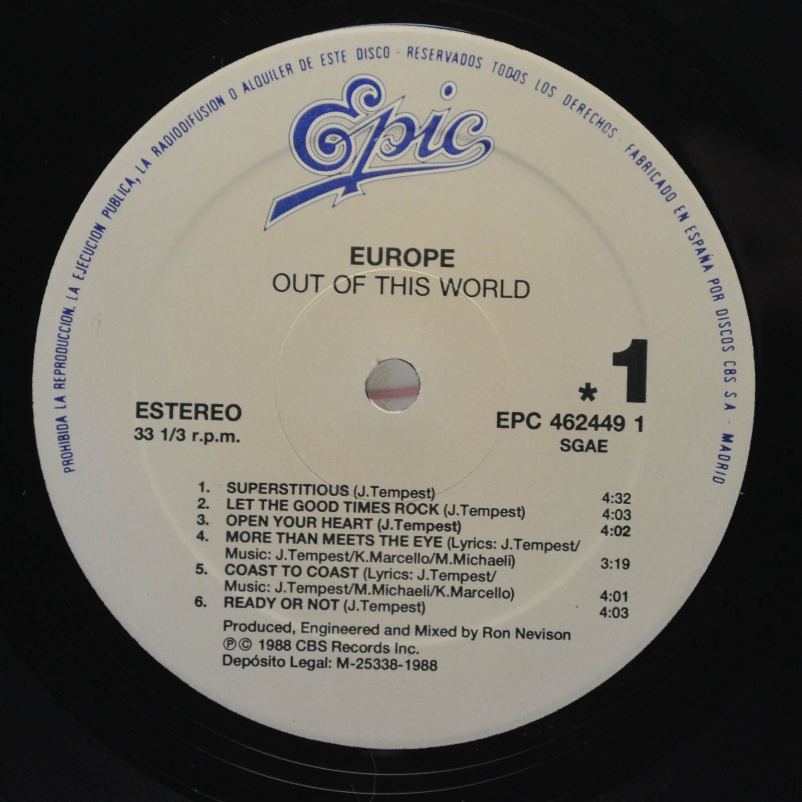 Europe — Out Of This World, 1988