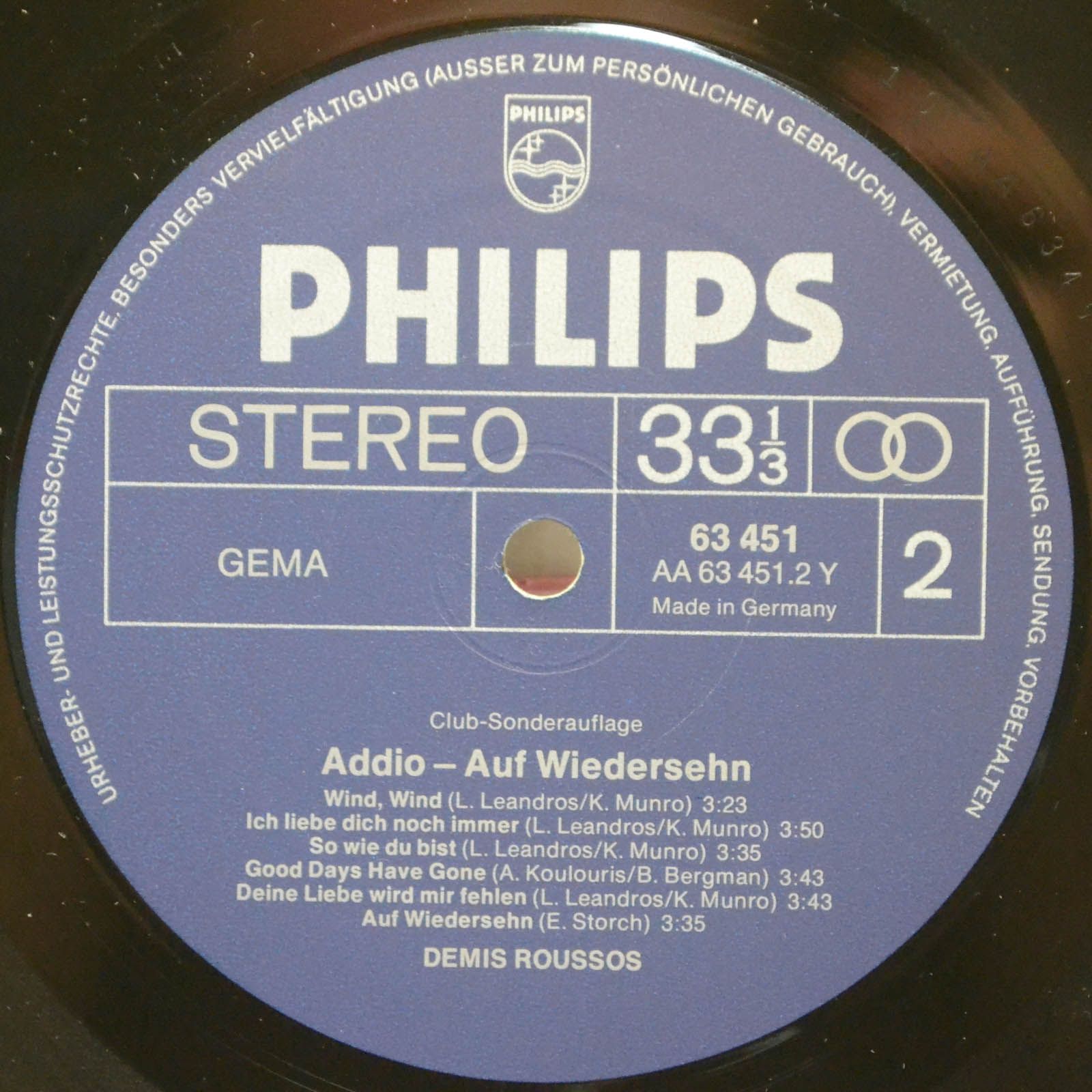 Demis Roussos — Addio - Auf Wiedersehn, 1974