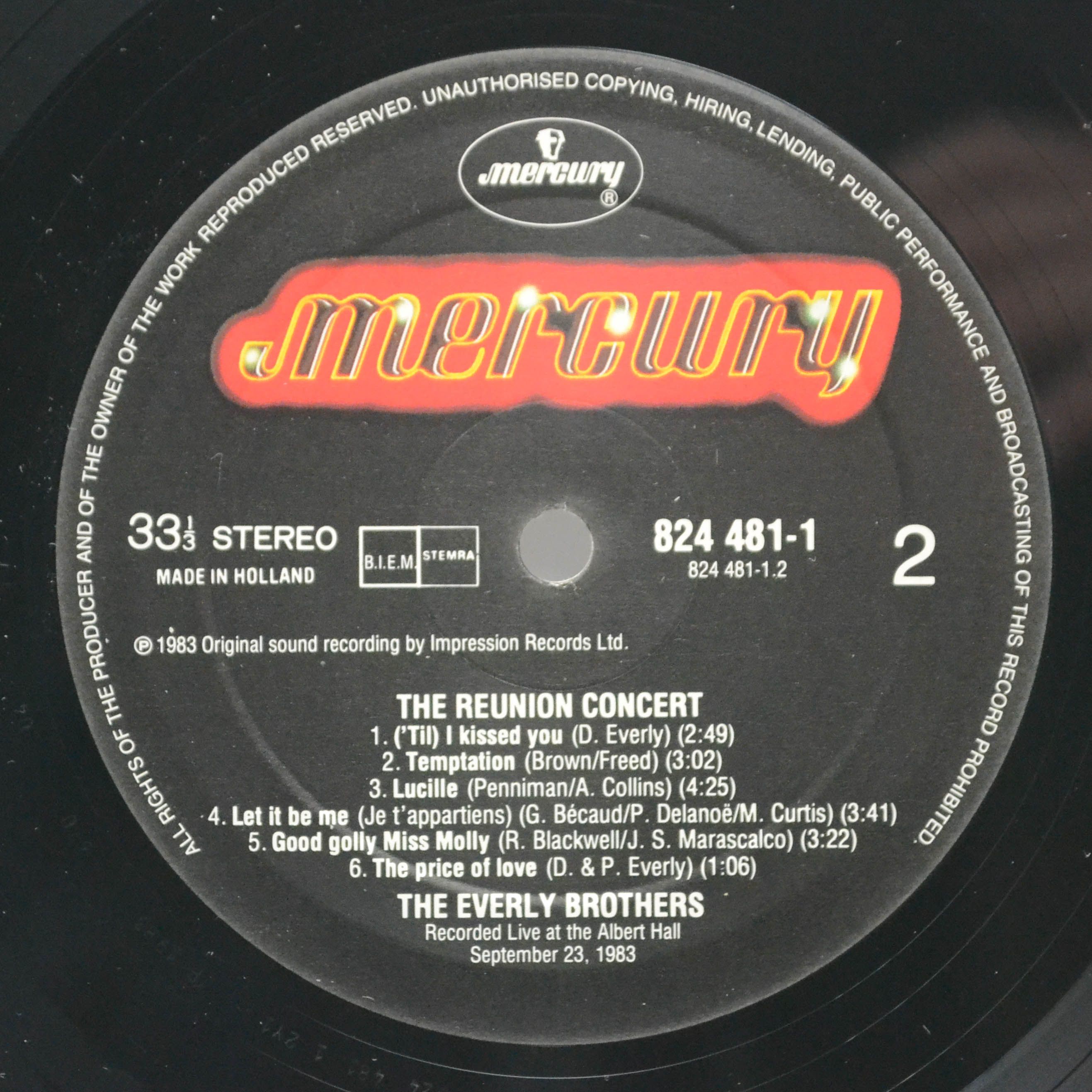 Виниловая пластинка Everly Brothers — The Reunion Concert (2LP), 1983