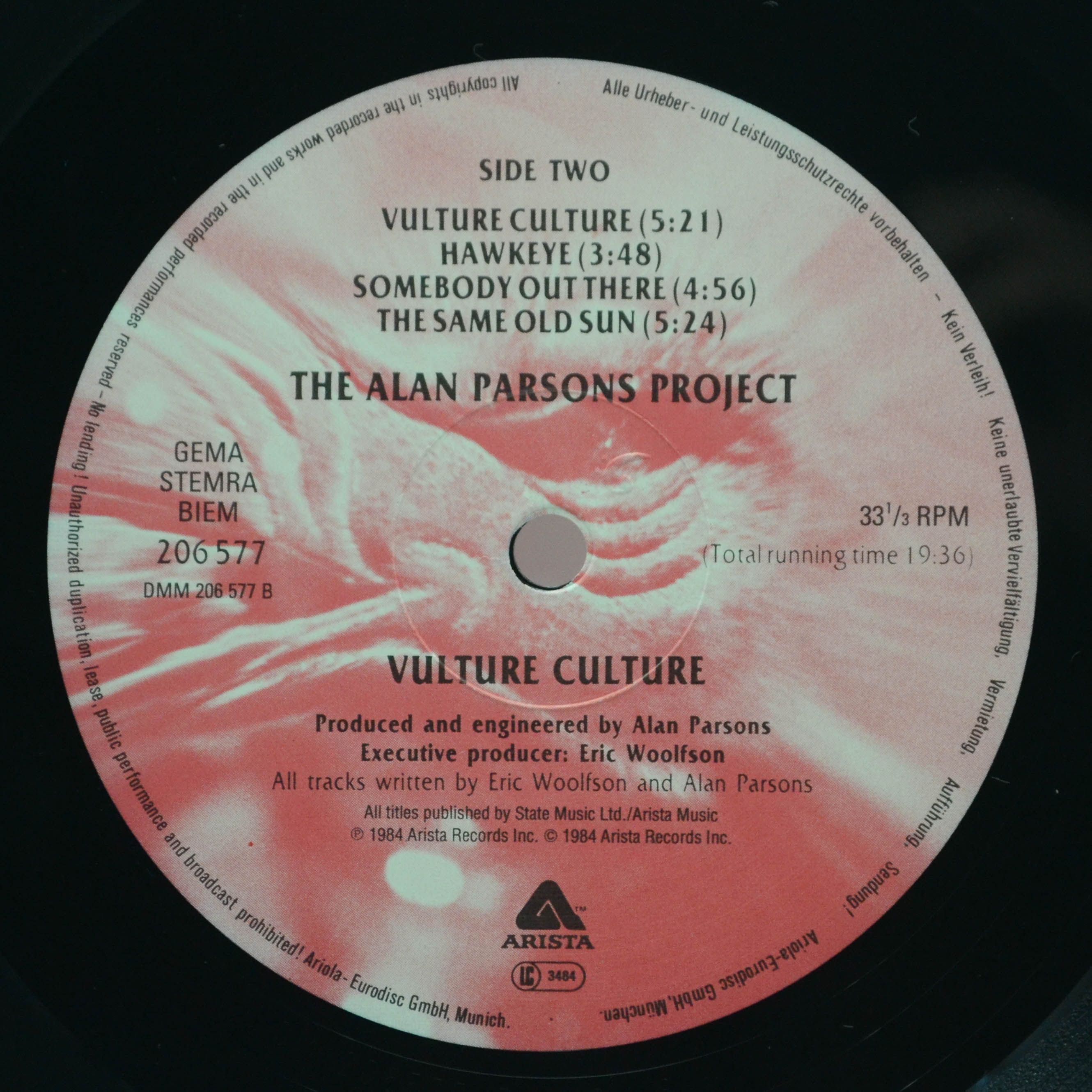 Виниловая пластинка Alan Parsons Project — Vulture Culture, 1985