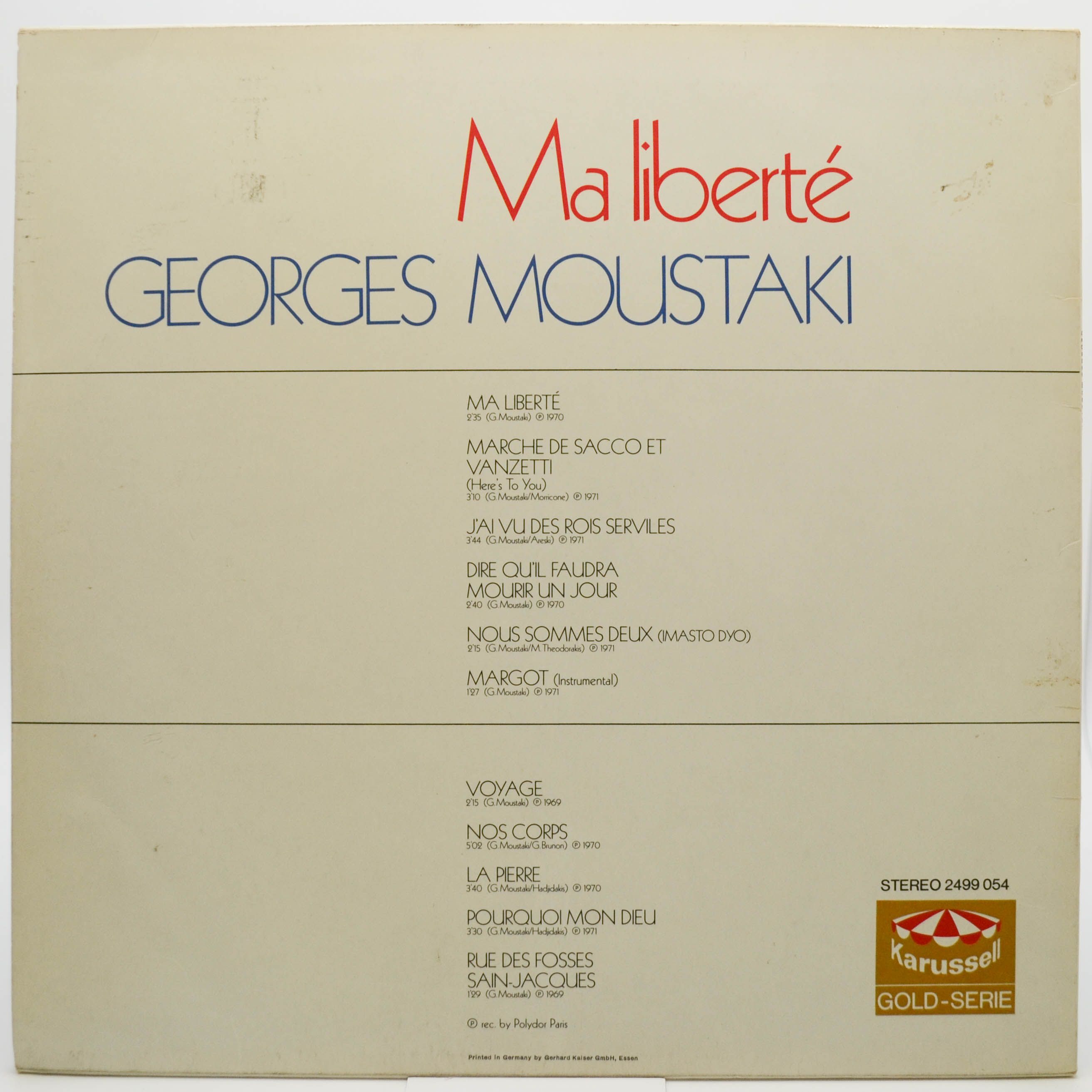 Виниловая пластинка Georges Moustaki — Ma Liberté, 1970
