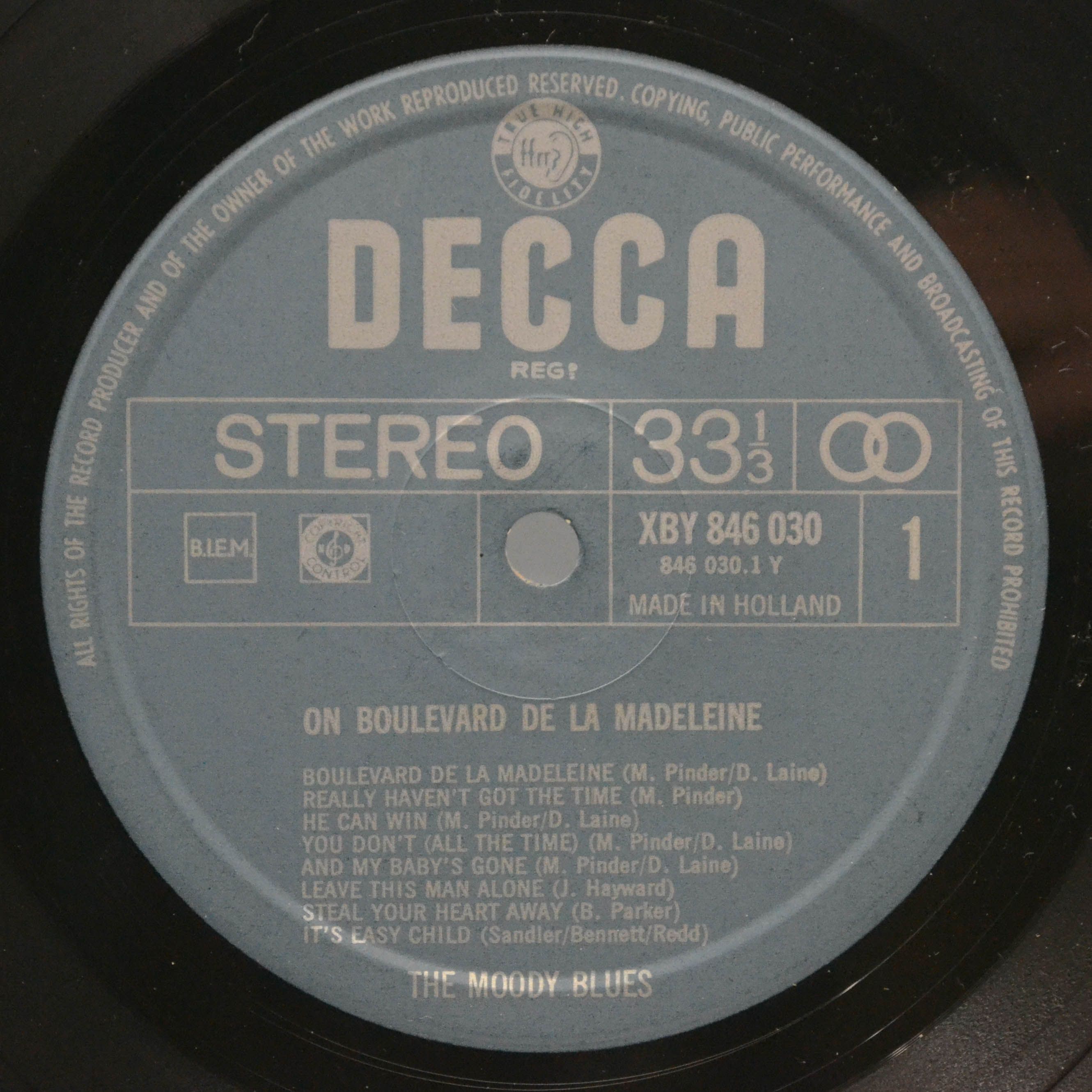 Виниловая пластинка Moody Blues — On Boulevard De La Madeleine, 1968