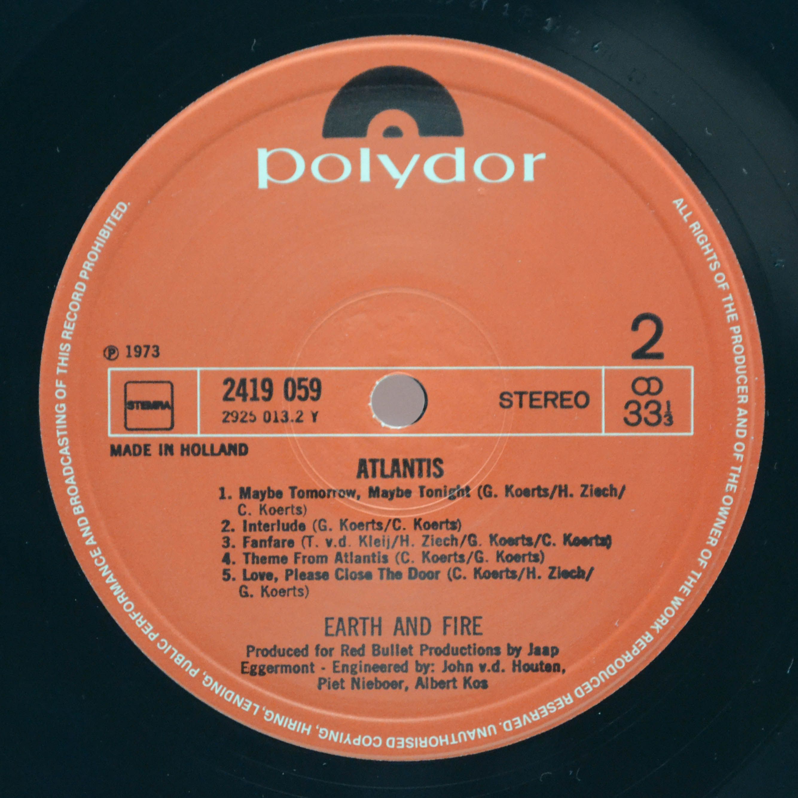 Виниловая пластинка Earth And Fire — Atlantis (Holland), 1973
