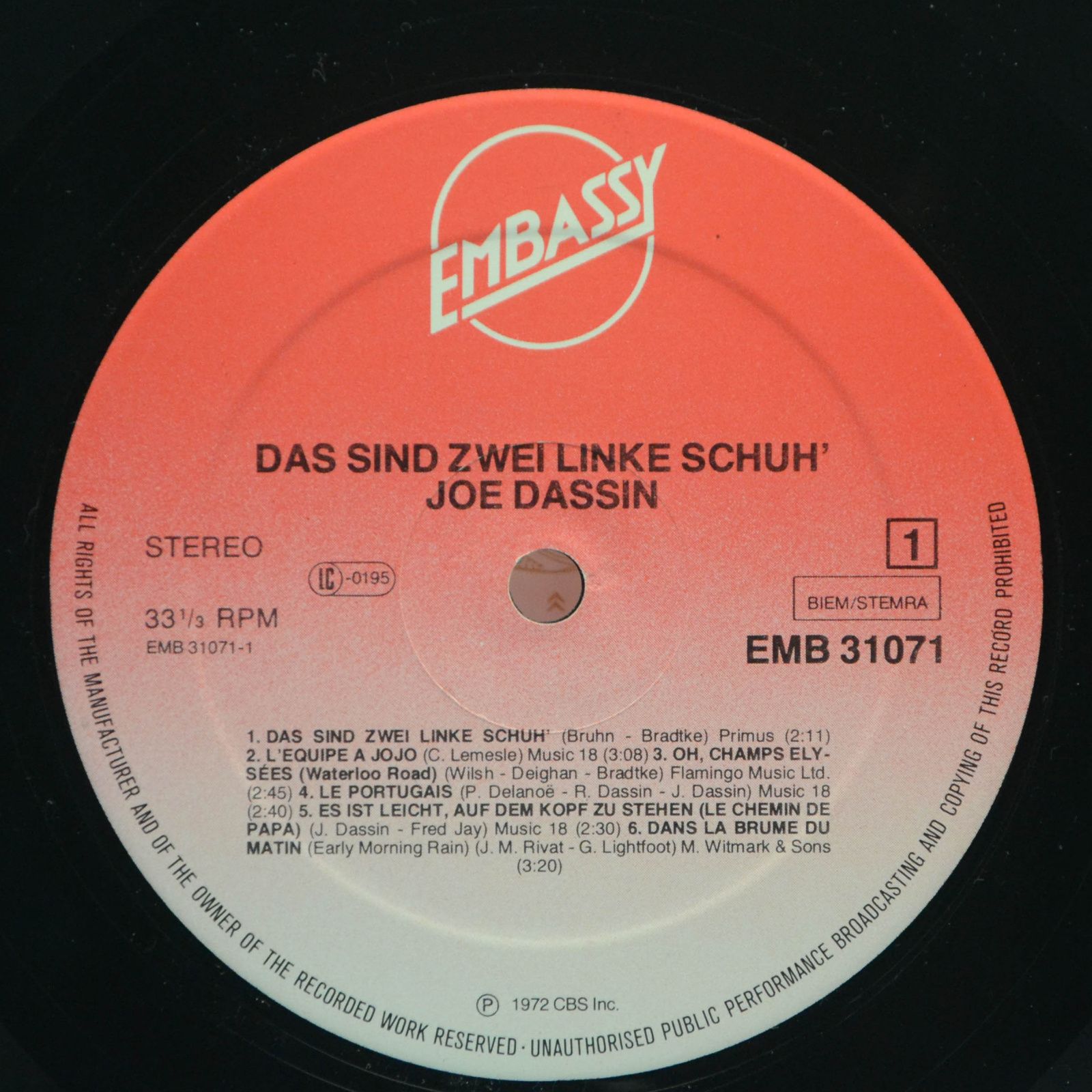Виниловая пластинка Joe Dassin — Das Sind Zwei Linke Schuh', 1972