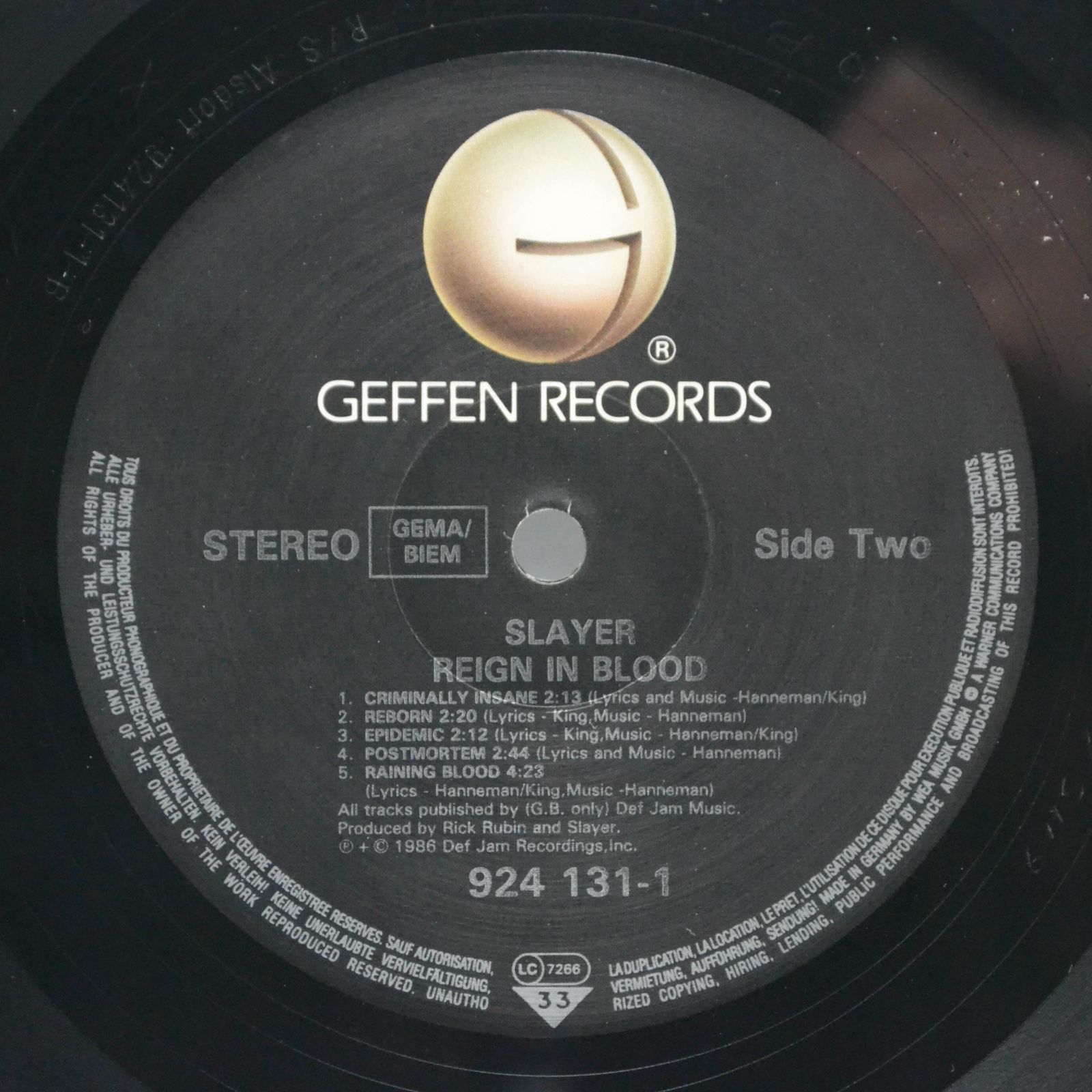 Slayer — Reign In Blood, 1986