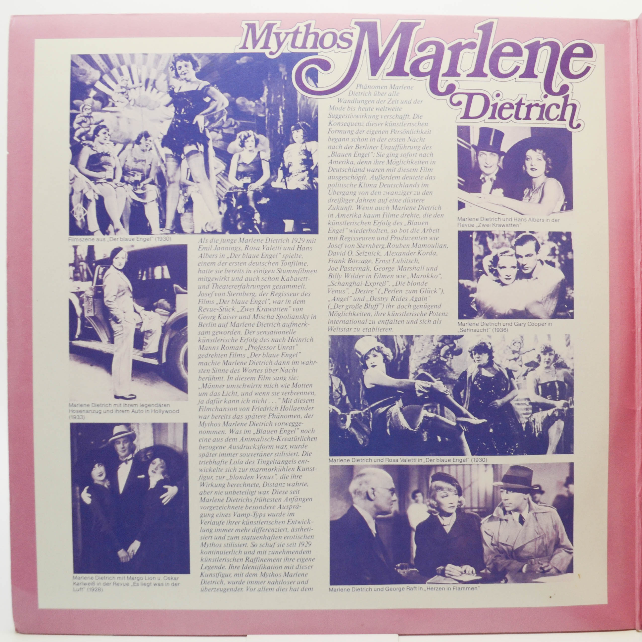 Виниловая пластинка Marlene Dietrich — Mythos Marlene Dietrich (2LP), 1978