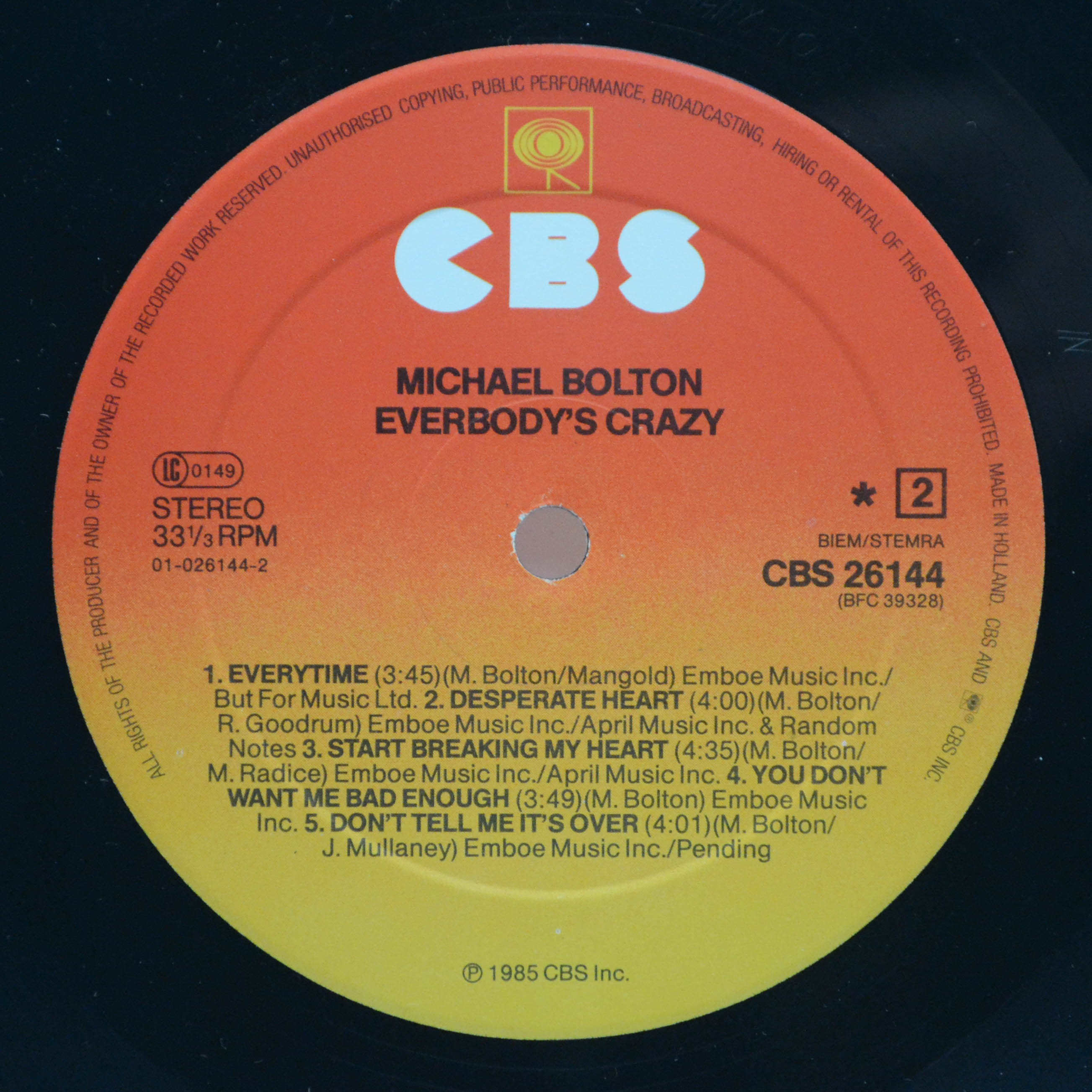 Виниловая пластинка Michael Bolton — Everybody's Crazy, 1985