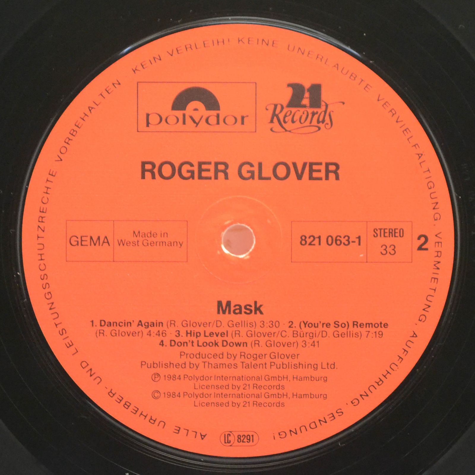 Виниловая пластинка Roger Glover — Mask, 1984