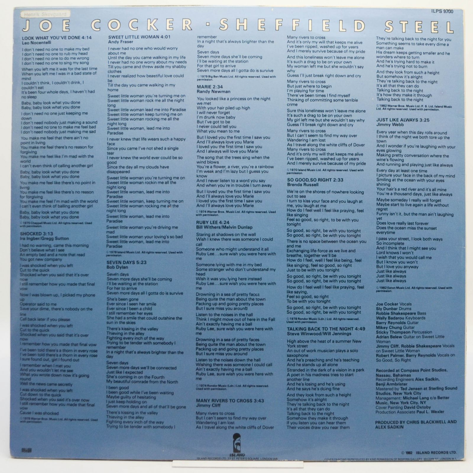 Joe Cocker — Sheffield Steel, 1982