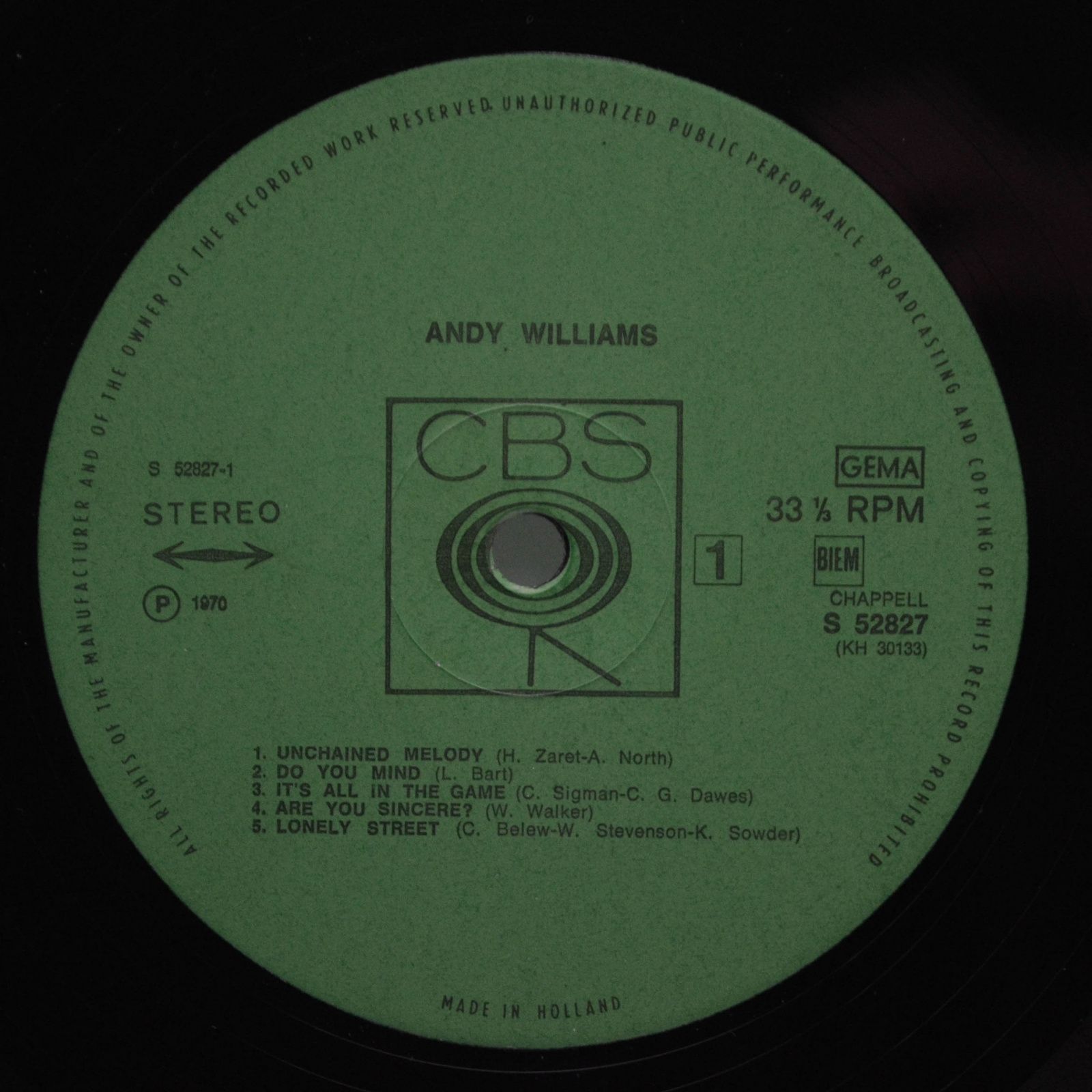 Виниловая пластинка Andy Williams — Andy Williams, 1970